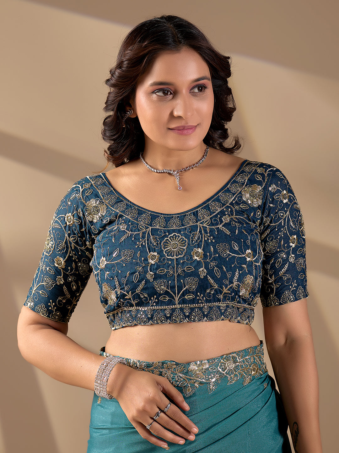 Teal Blue Rangoli Silk Designer Saree With Sequins Embroidery