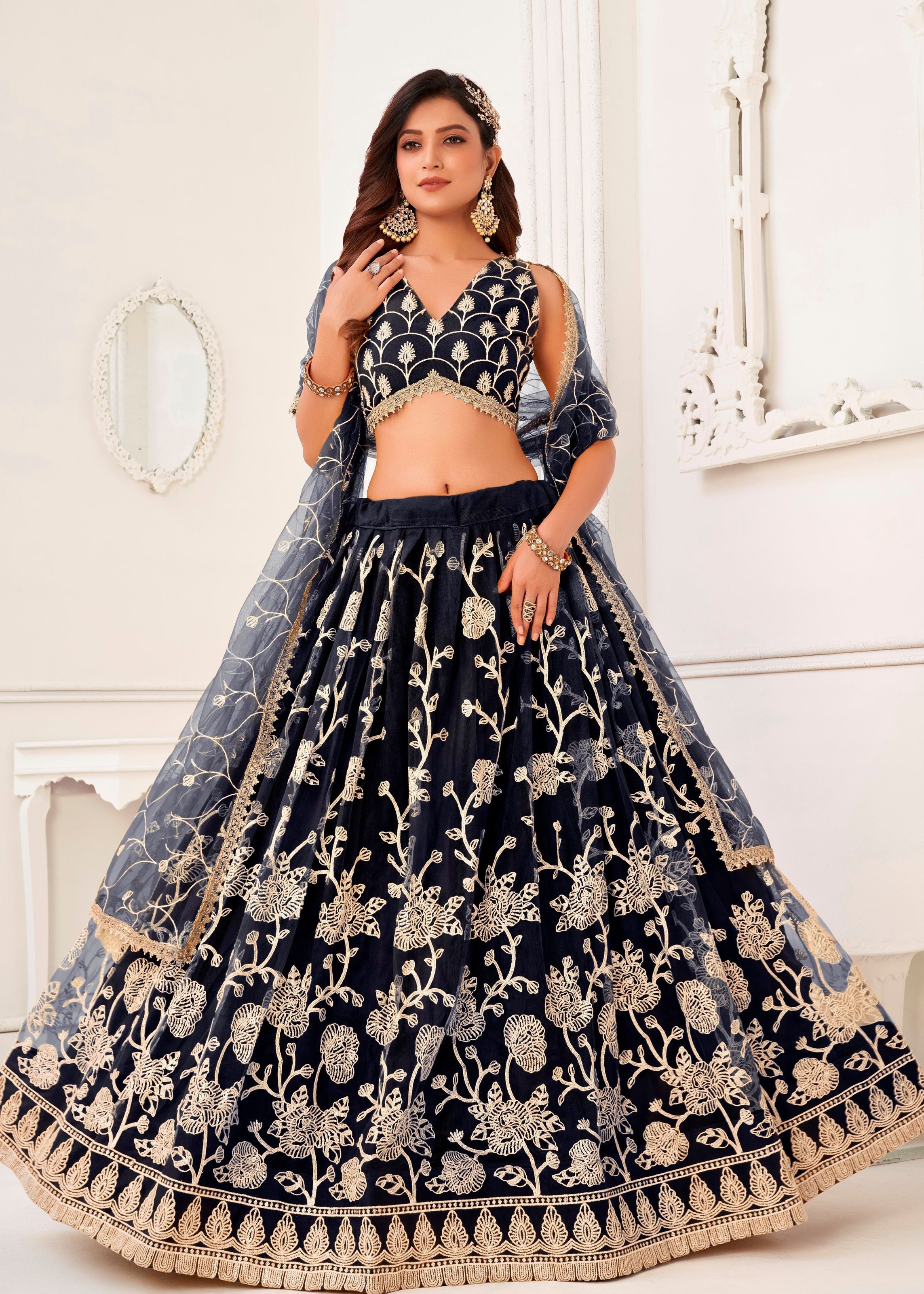 Black Butterfly Net Lehenga Choli With Embroidery And Sequins Work