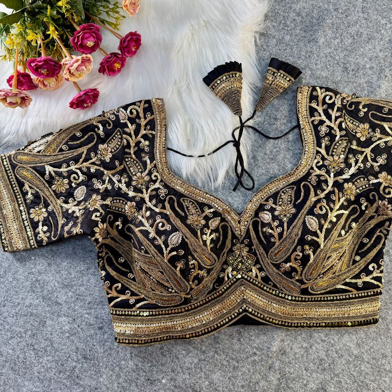 Black Designer Blouse with Heavy Sequin Embroidery