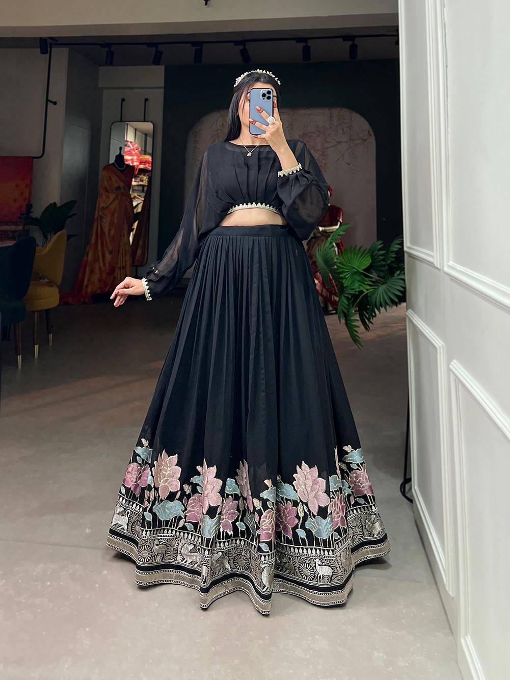 Black Grace Georgette Lehenga with Sequin Thread Detailing