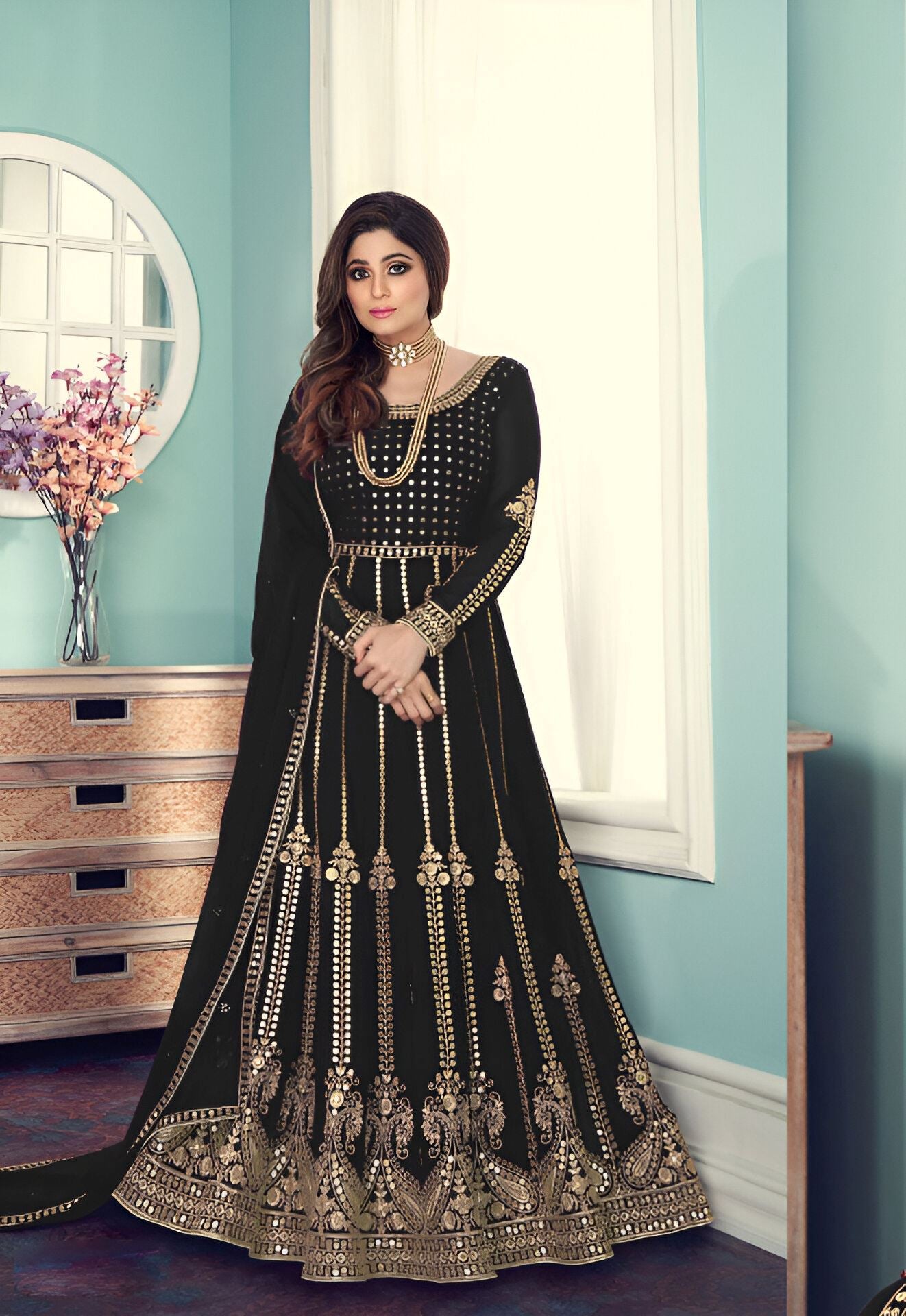 Black Heavy Designer Suit With Heavy Embroidery Work