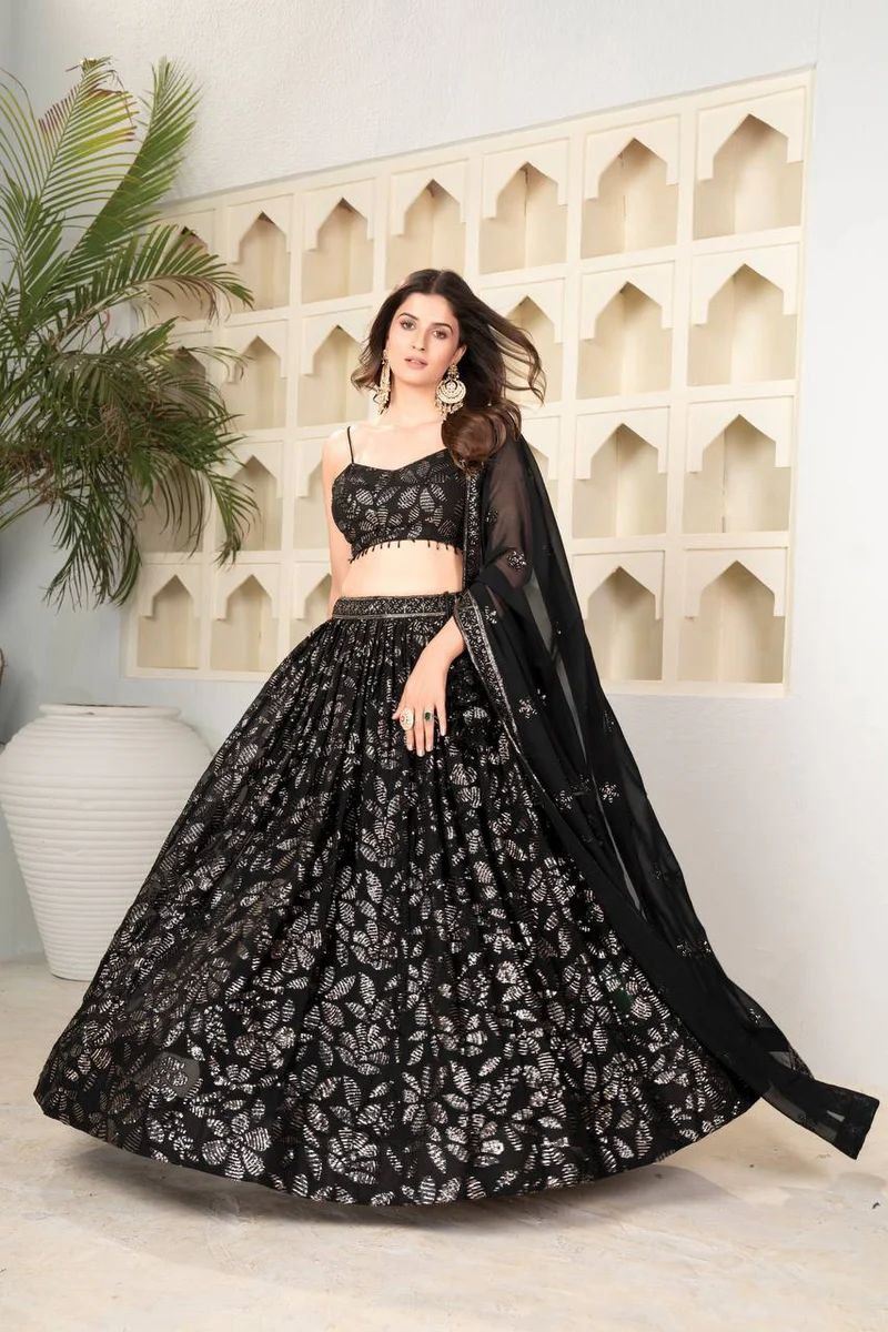 Black Lehenga Choli With Embroidery And Heavy Sequins Work