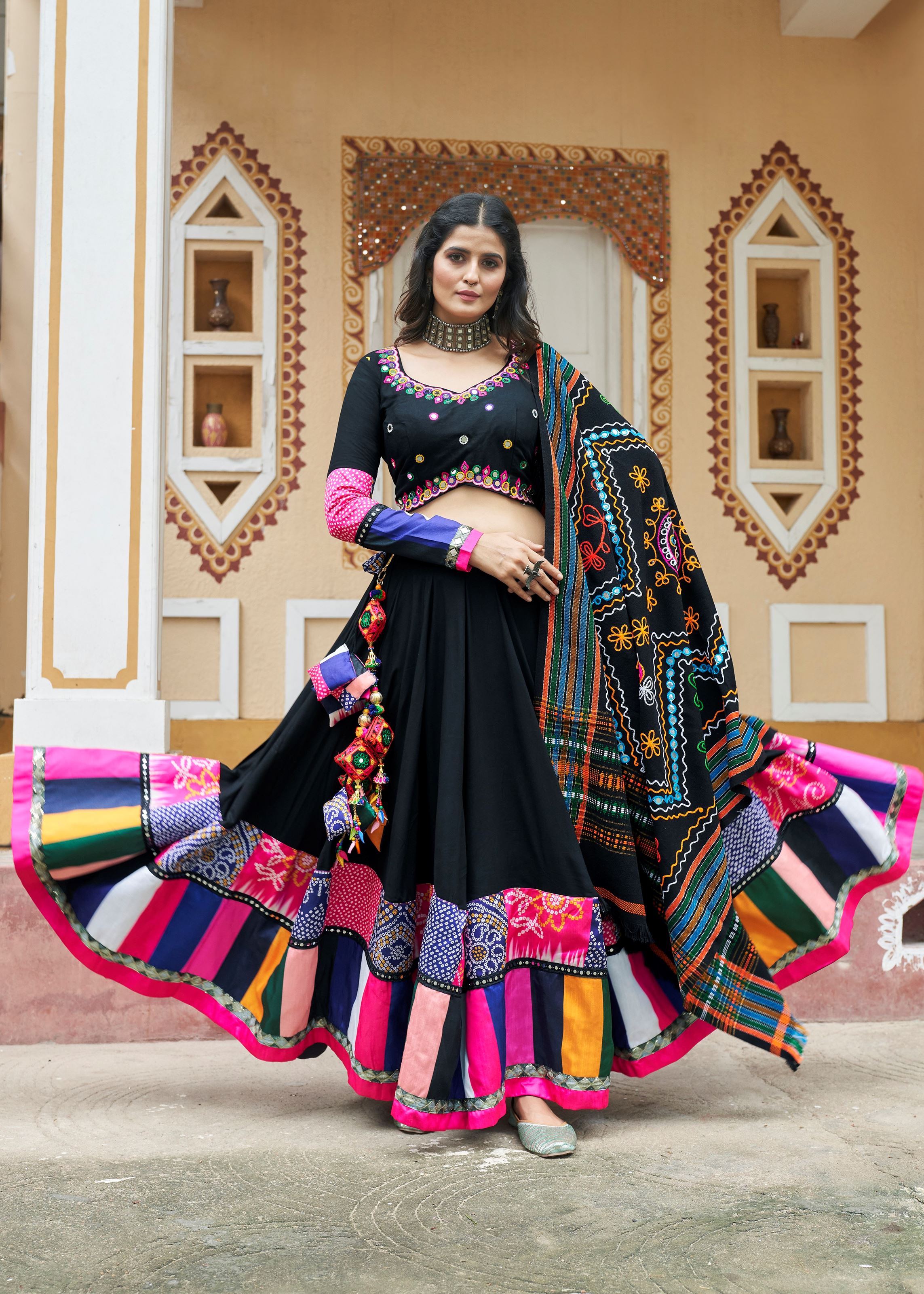 Black Navratri Lehenga Choli With Print