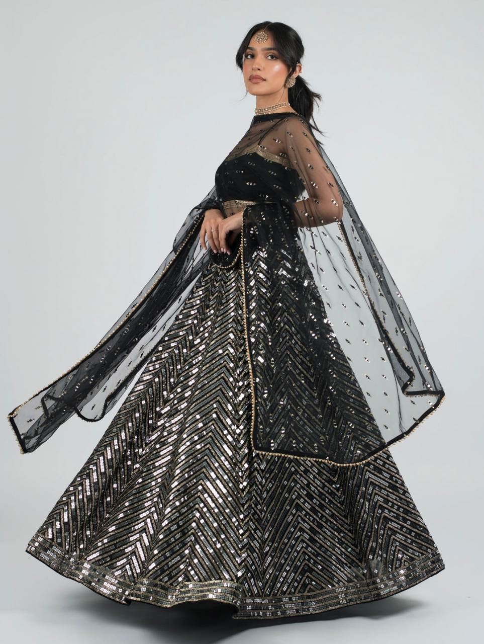 Black Lehenga Choli With Sequence & Zari Work