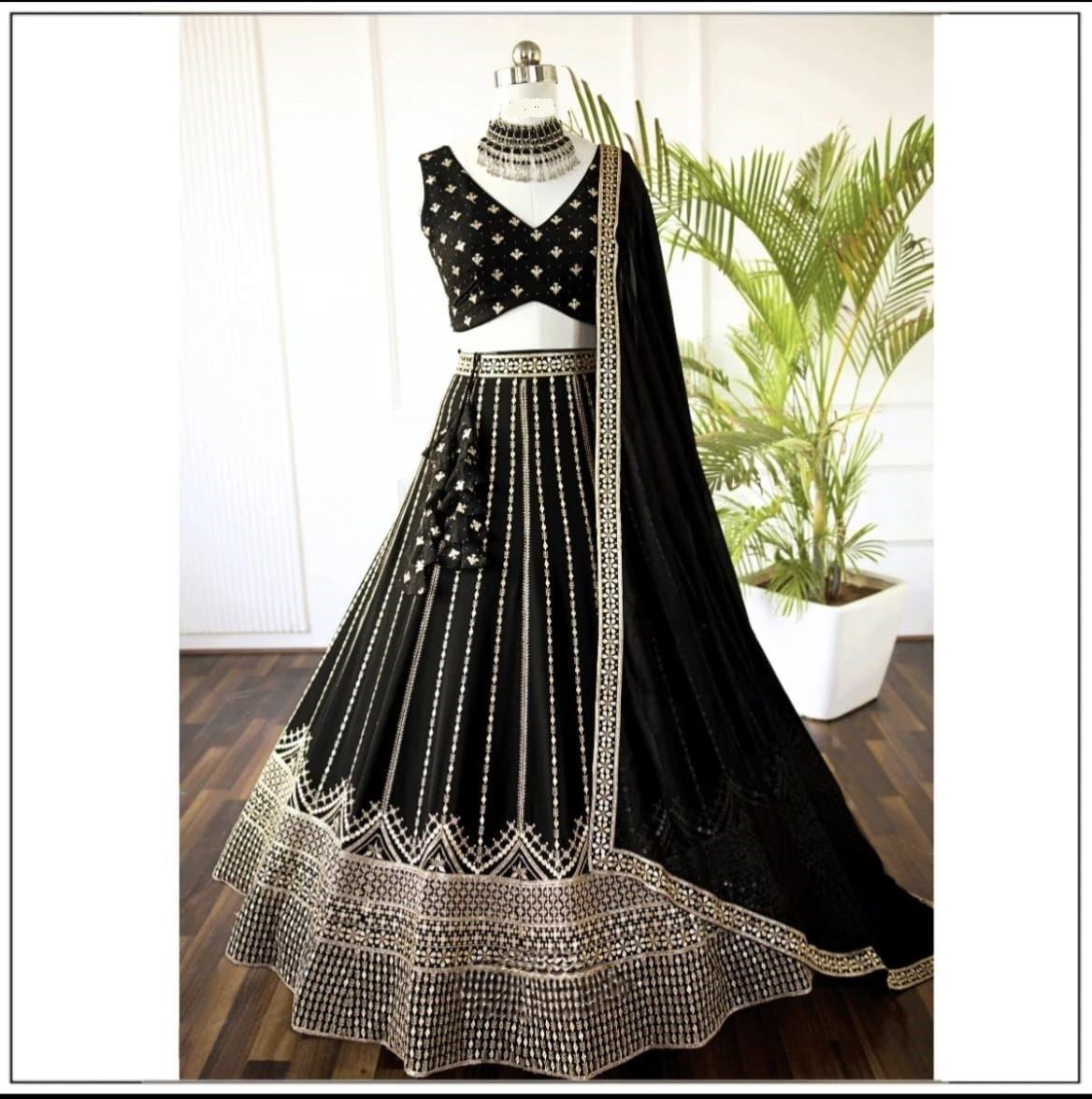 Black Lehenga Choli With Sequins With Jari Embroidery Work