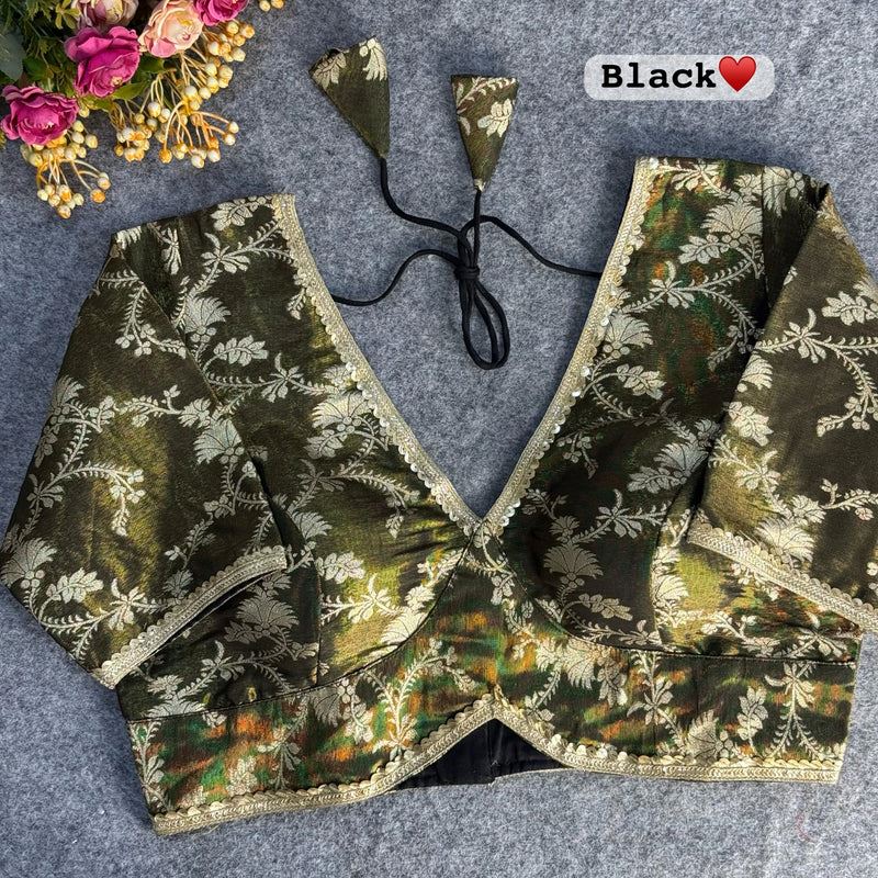 Black Pure Cosmos Viscose Jacquard Silk Blouse