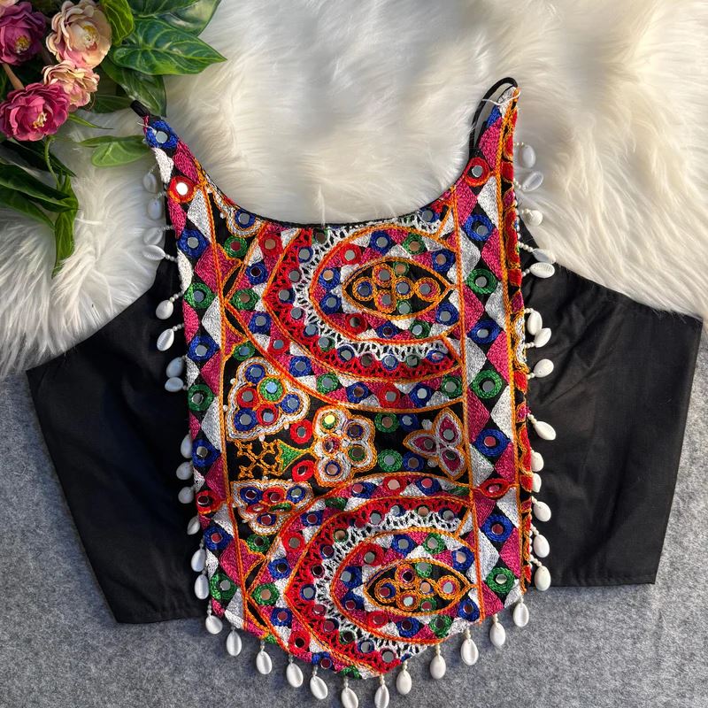 Black Spaghetti Blouse With Real Shell Handwork