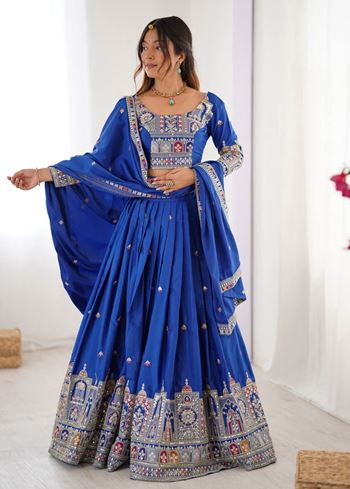 Blue Lehenga Choli With Coding Dori With Thread Sequnce Work