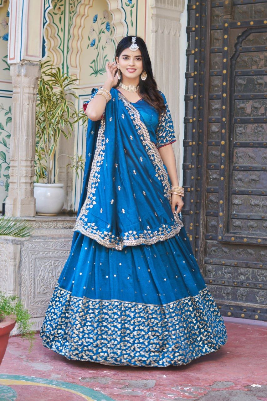 Blue Lehenga Choli With Embroidery Rajwadi Work