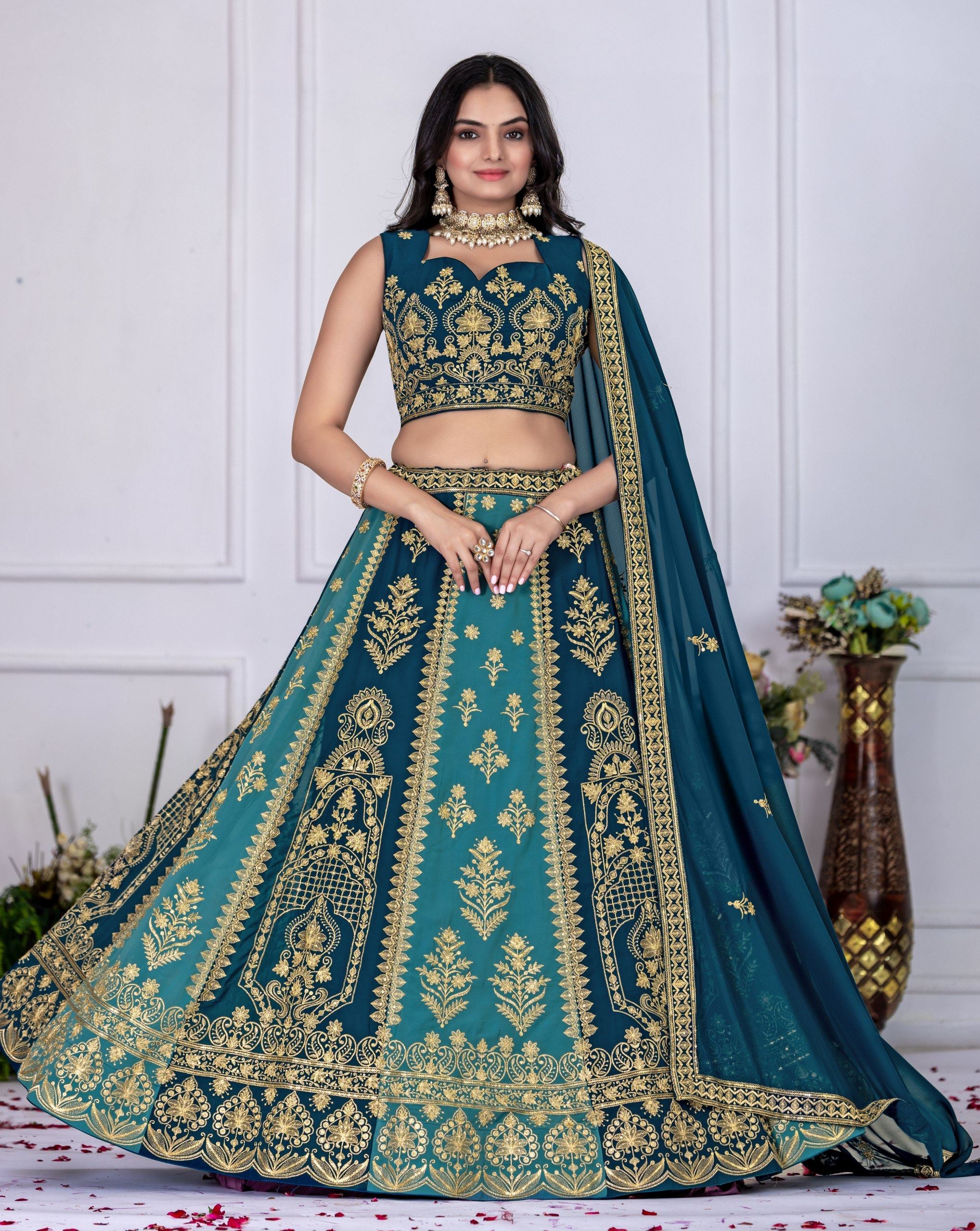 Blue Lehenga Choli with Multi-Thread & Sequin Embroidery Work