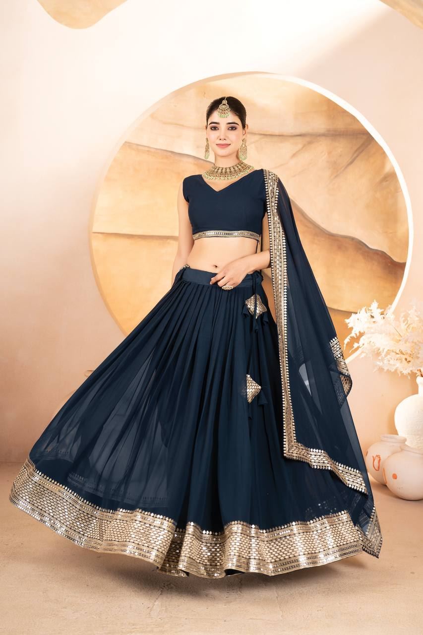 Blue Lehenga Choli With Sequins Embroidered Work