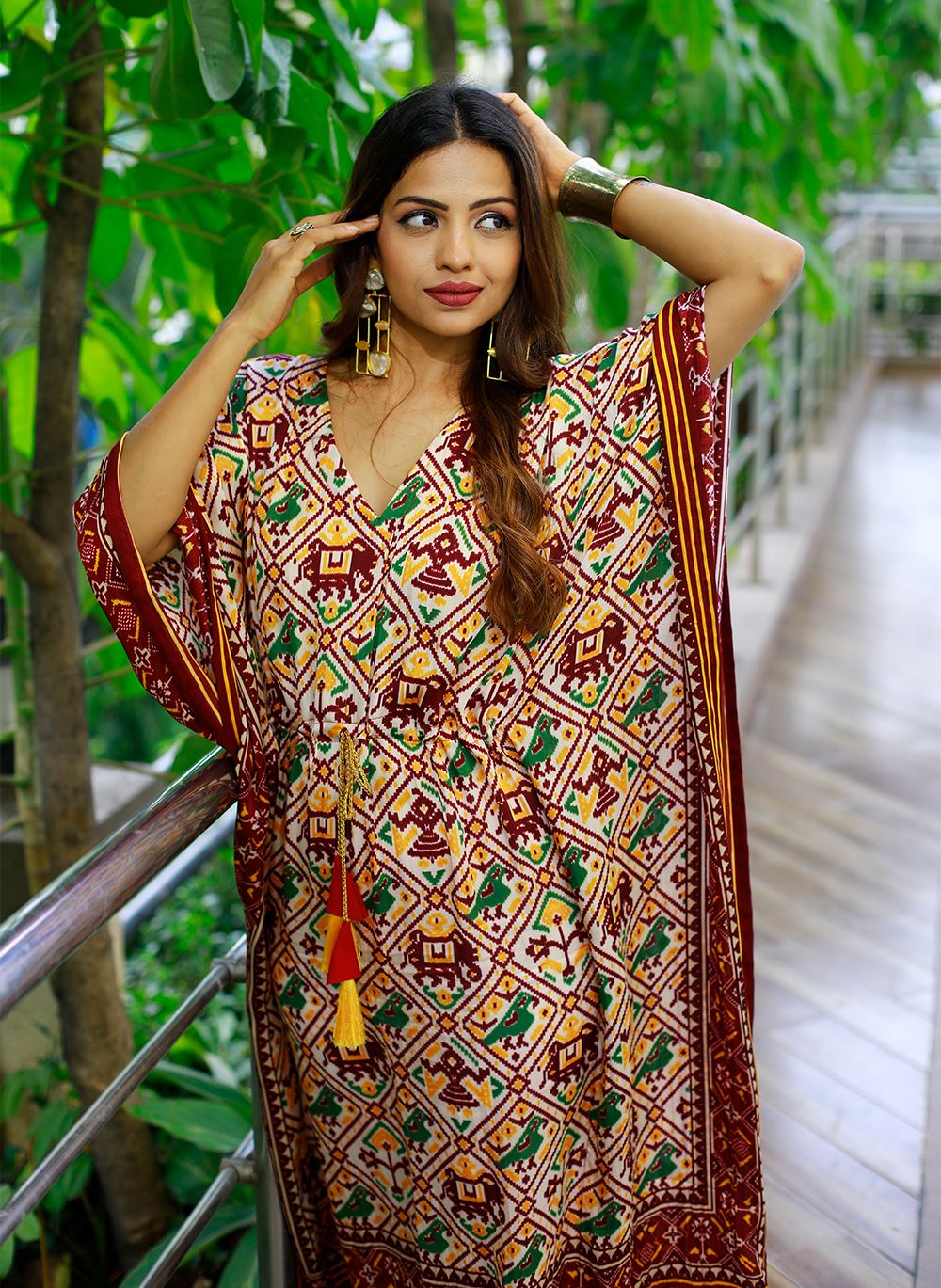 Brown Color Pure Gaji Silk Kaftan with Gotta Patti Tassels