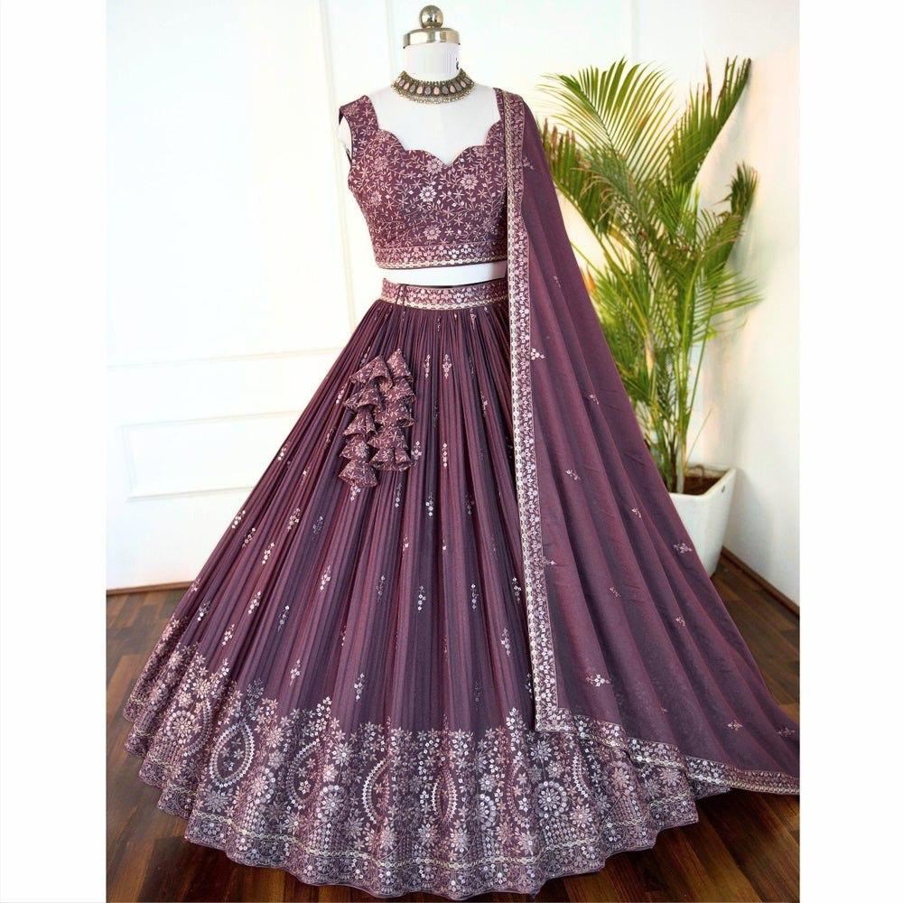 Dark pink Lehenga Choli With Sequins With Jari, Thread Embroidery Work