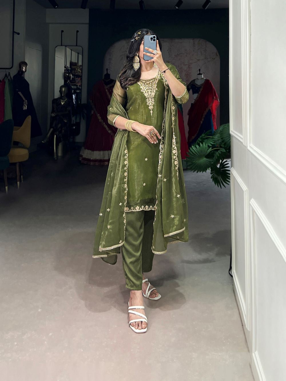 Embroidered Salwar Suit with Lustrous Sequin Accents