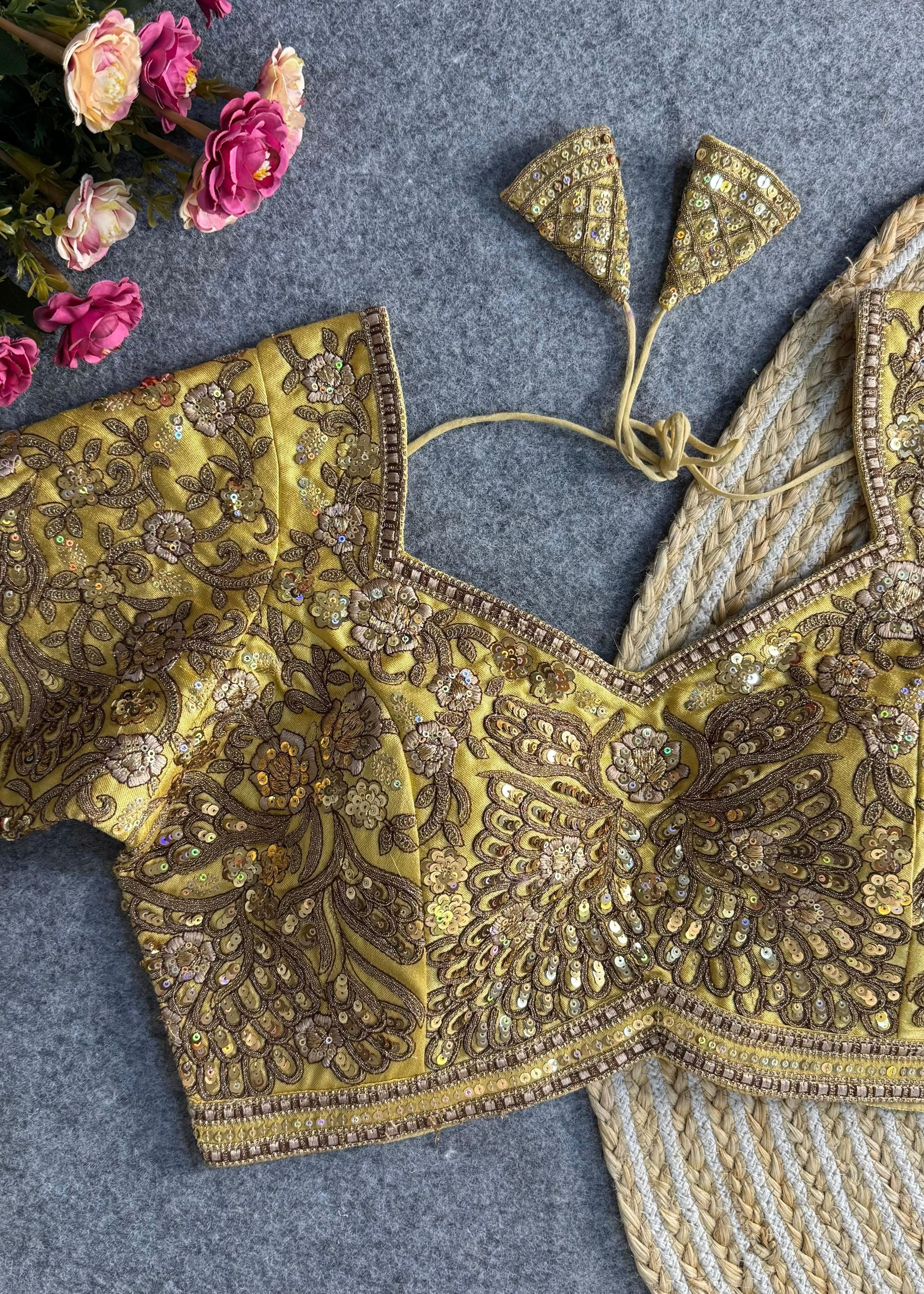 Golden Heavy Codding Sequin Bridal Blouse