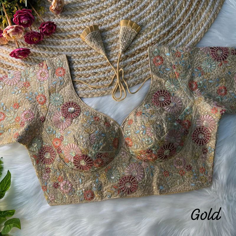 Golden Sabyasachi Style Blouse with Heavy Floral Work