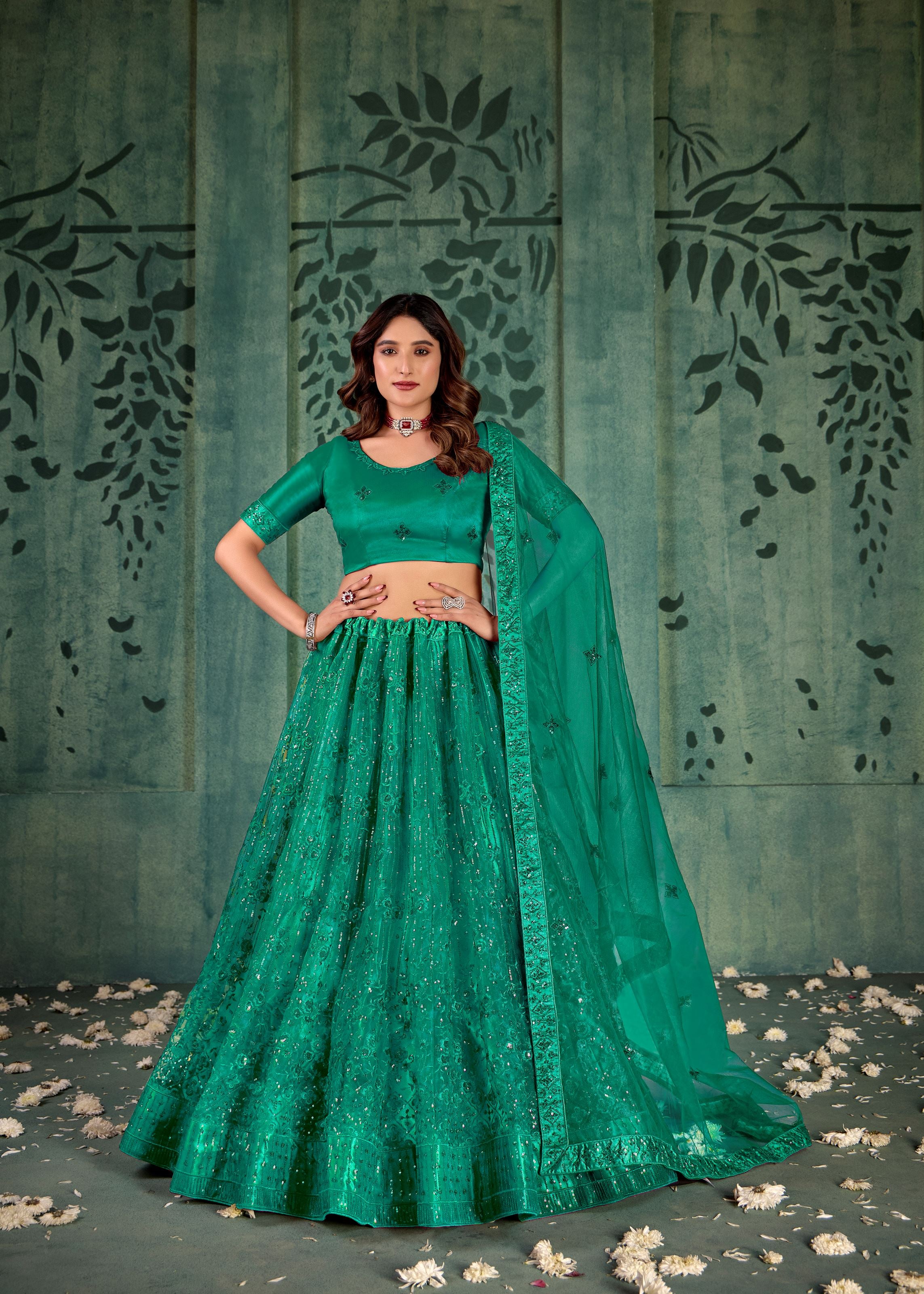 Green Lehenga Choli With Heavy Sequence Embroidered