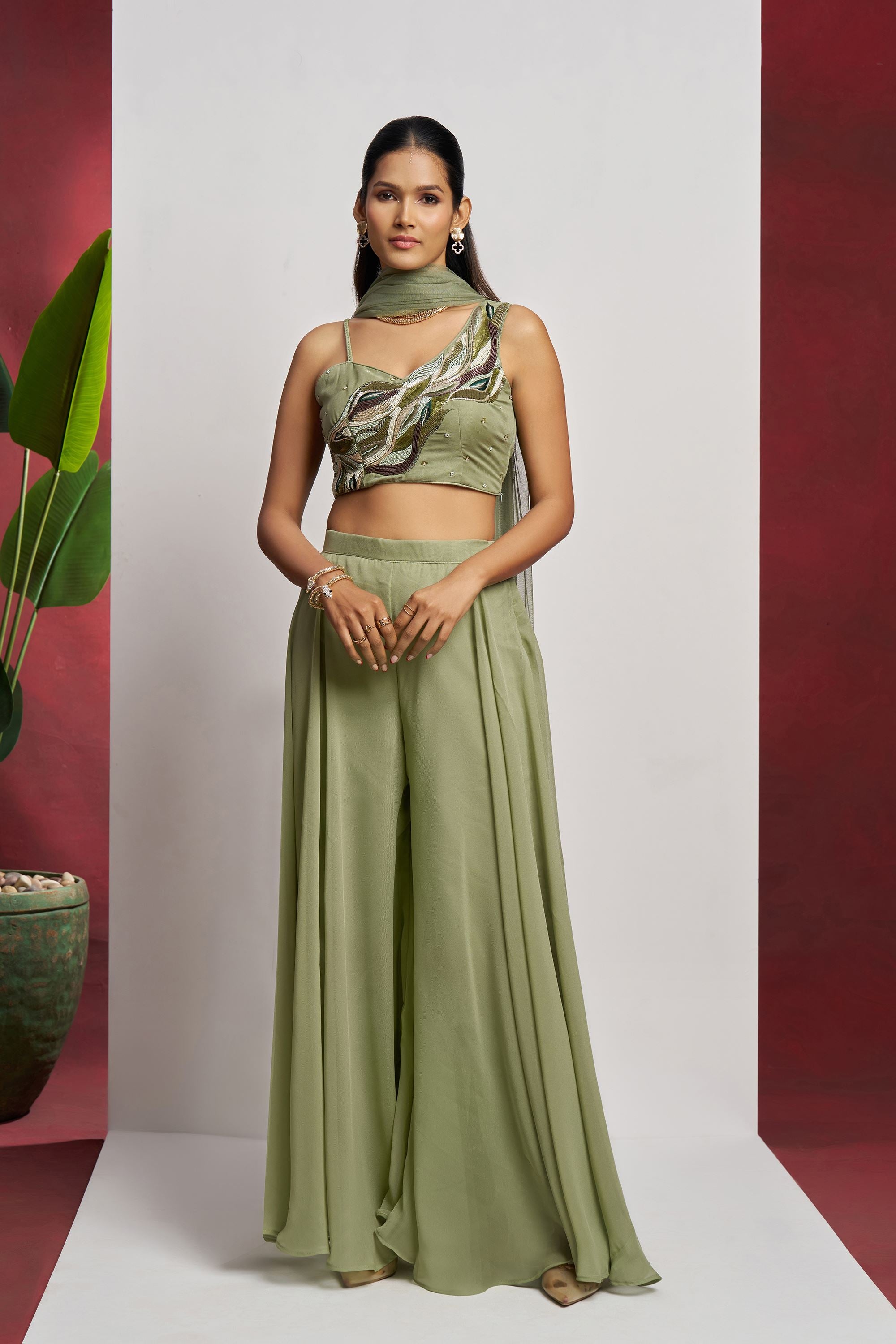 Green Lehenga Choli With Khatli Work