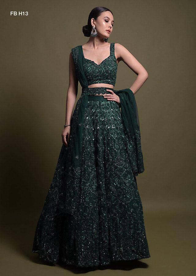 Green Lehenga Choli With Sequnece Thread Dori Work
