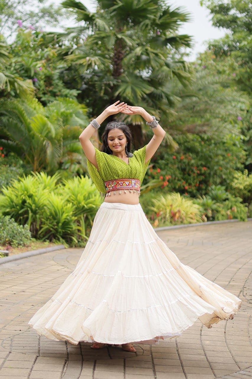 Green Lehenga Choli With Standard Frill Stitching