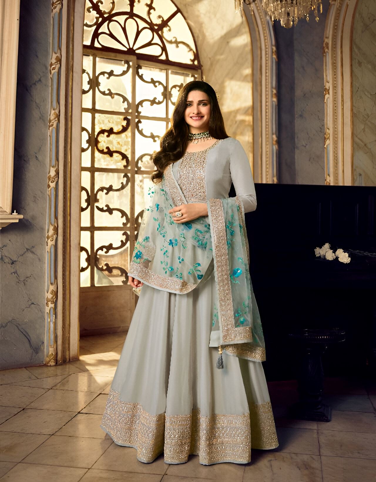 Grey Heavy Designer Suit With Heavy Embroidery Work