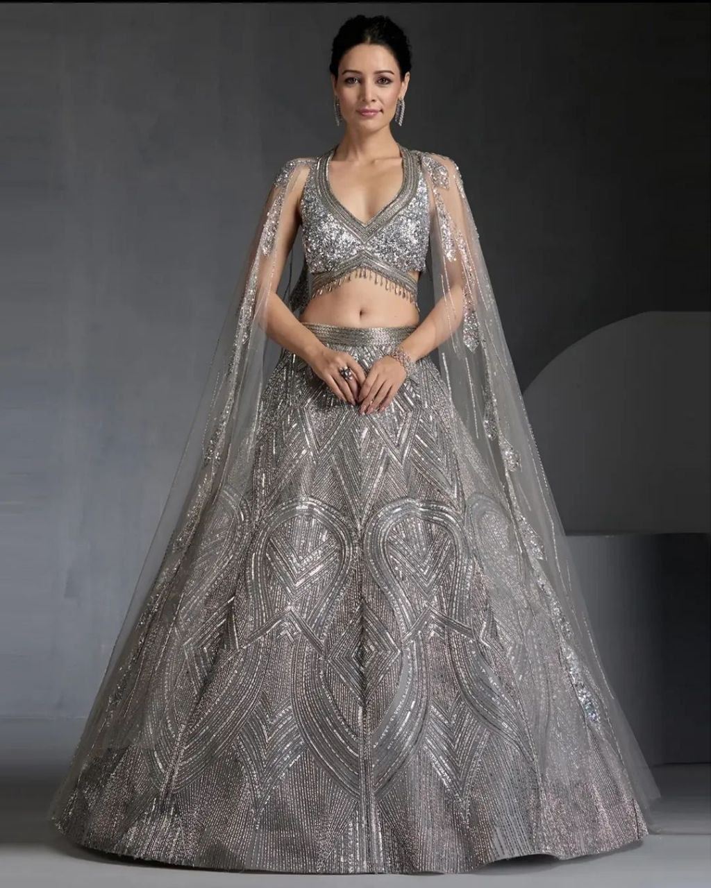 Grey Lehenga Choli With Embroidery Dori Work With Beautiful Heavy Sequins