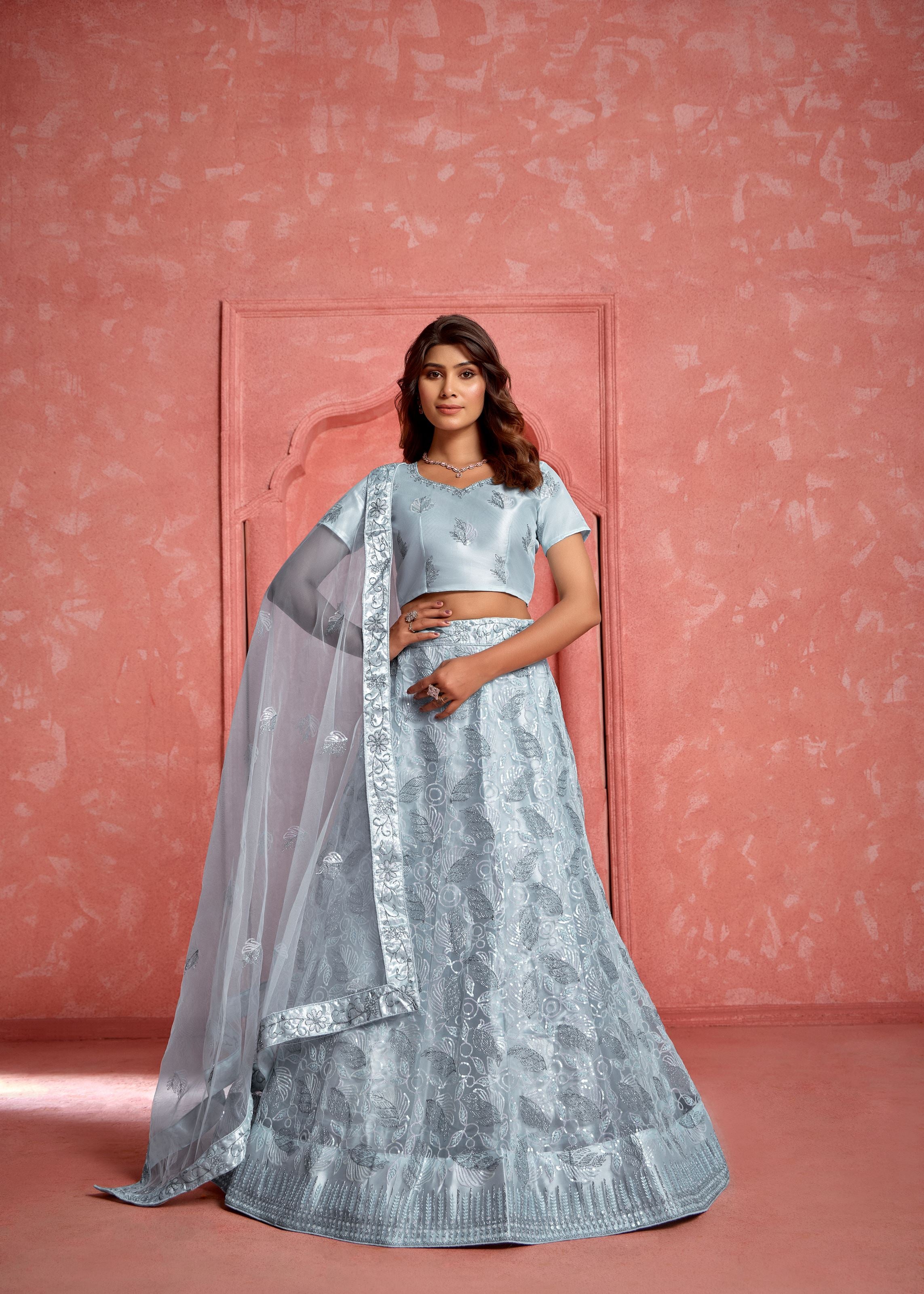 Grey Lehenga Choli With Heavy Sequence Embroidered