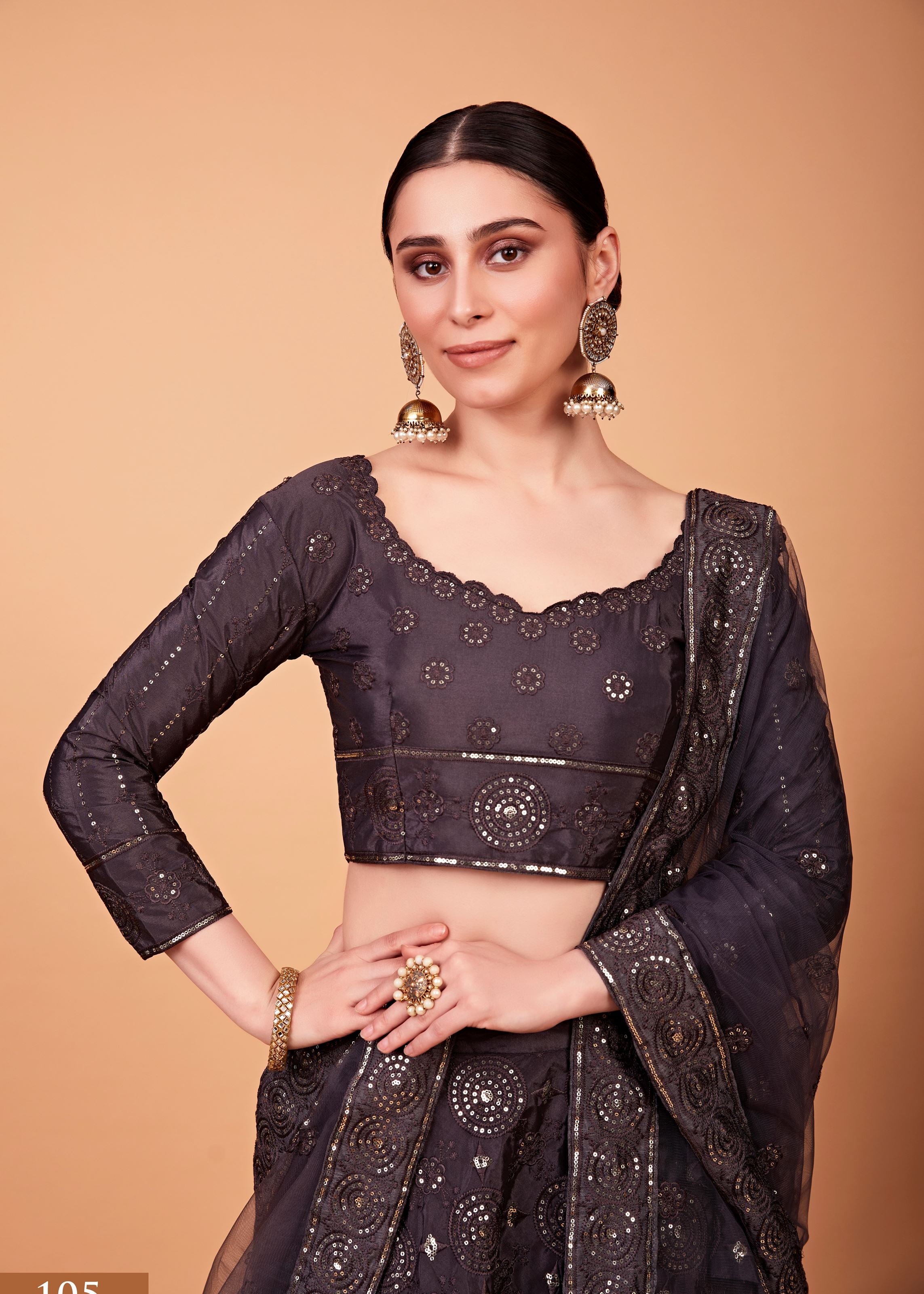 Grey Lehenga Choli With Thread And Sequins Embroidered Work