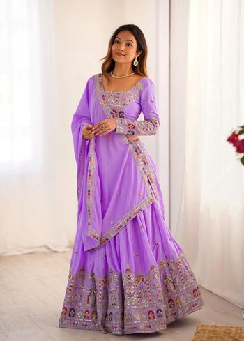 Lavender Lehenga Choli With Coding Dori With Thread Sequnce Work
