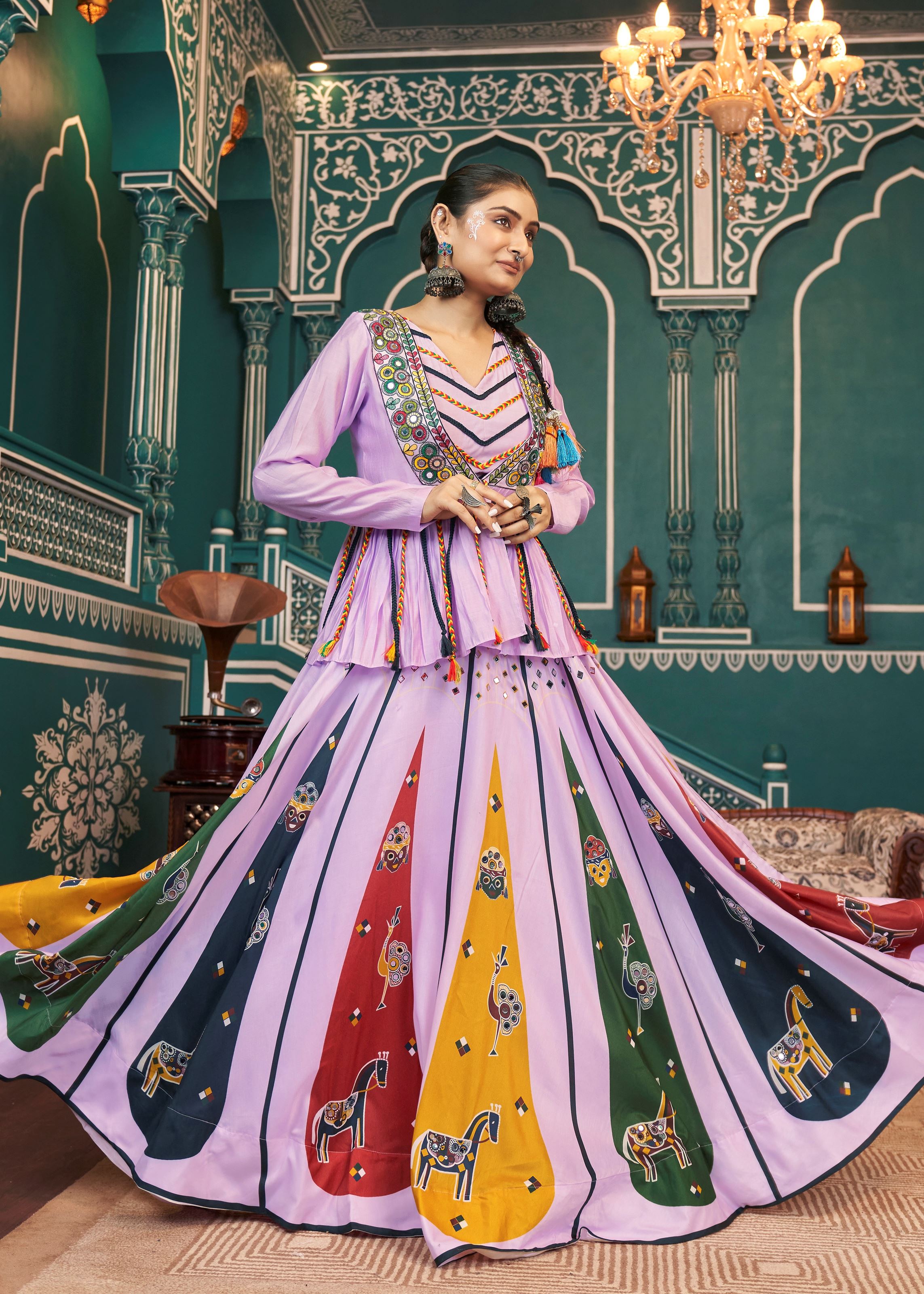 Lavender Lehenga Choli With Embroidered