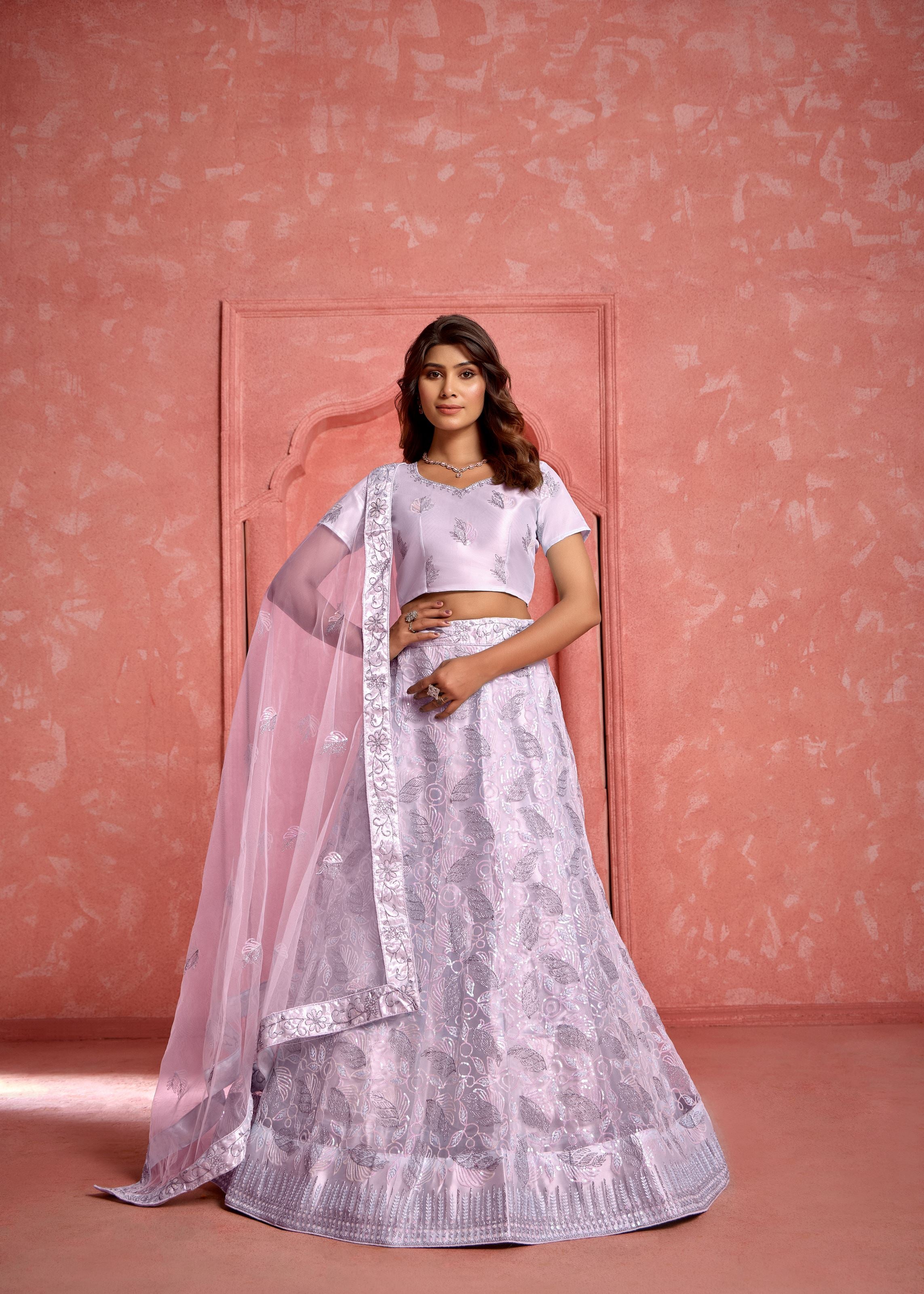 Lavender Lehenga Choli With Heavy Sequence Embroidered