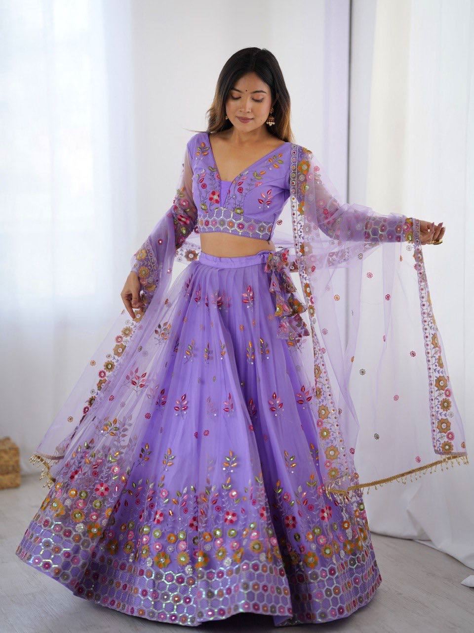 Lavender Lehenga Choli With Thread Sequnce Work