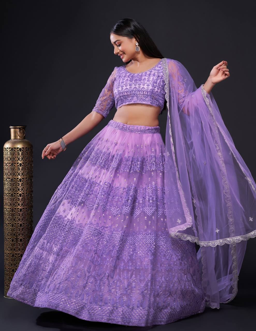 Lavender Lehenga Choli with Thread, Zari & Sequins Work