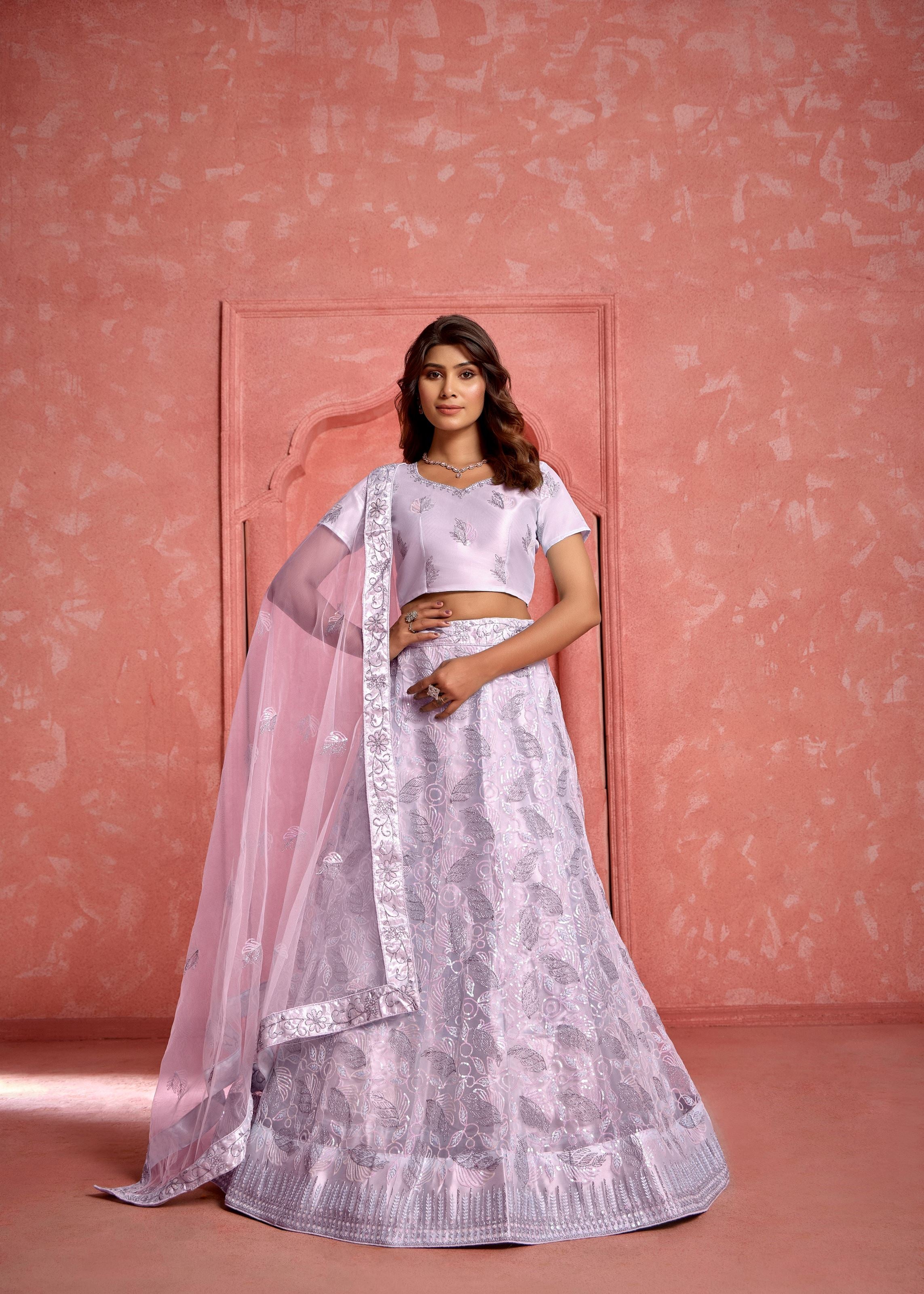 Lavender Net Lehenga with Soft Sequin Highlights