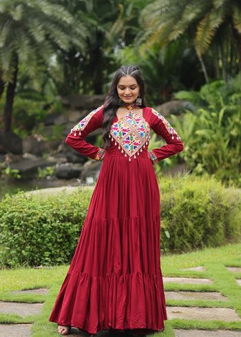 Maroon Anarkali With Heavy Kutchi Gamthi Work