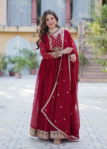 Maroon Anarkali With Heavy Sequins Embroidered work