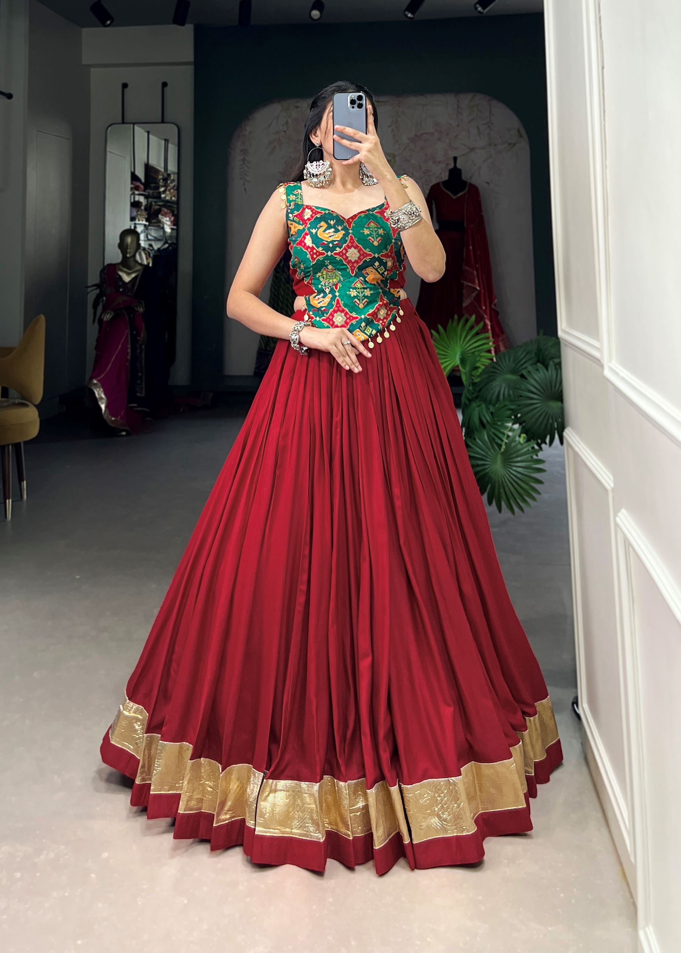 Maroon Pure Rayon Lehenga Choli with Embossed Elegance