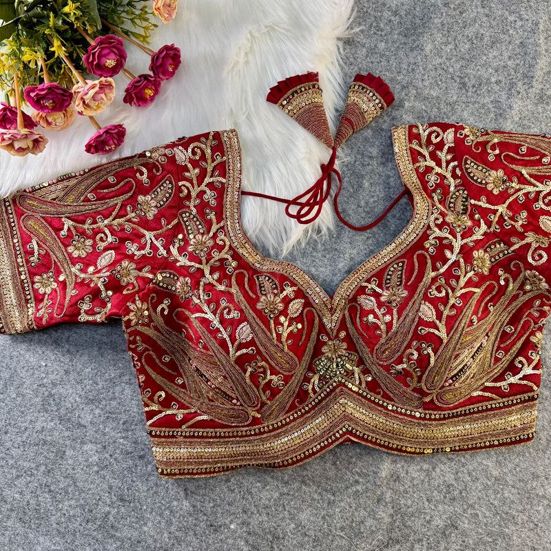 Marron Designer Blouse with Heavy Sequin Embroidery