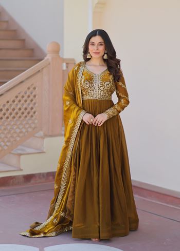 Mehandi Anarkali With Heavy Zari Sequins Embroidered work