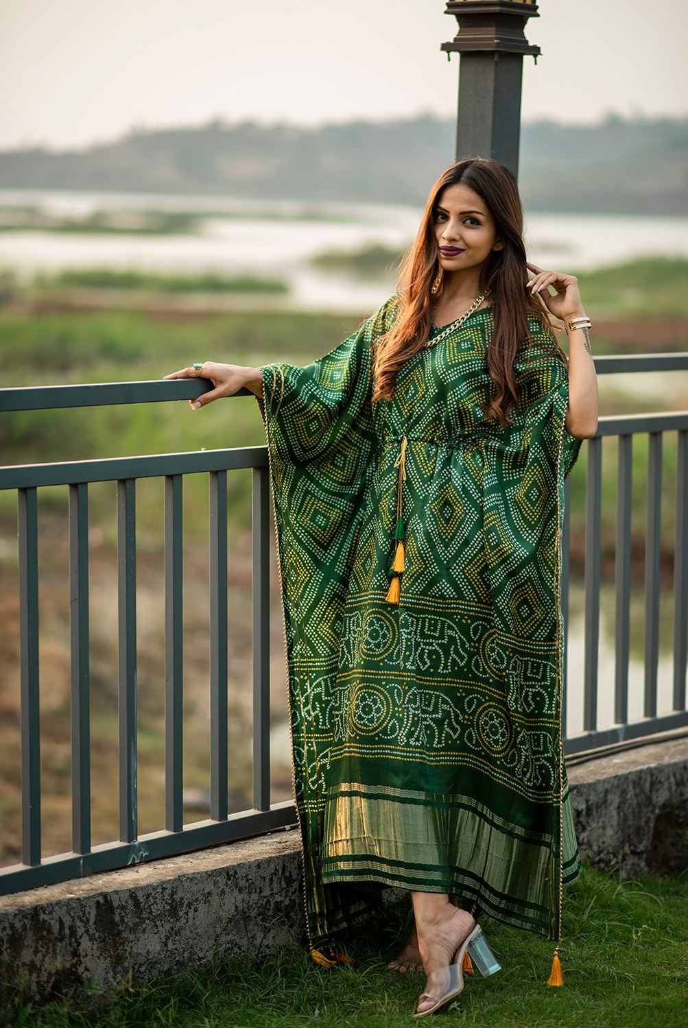 Mehendi Color Pure Gaji Silk Kaftan with Gotta Patti Tassels