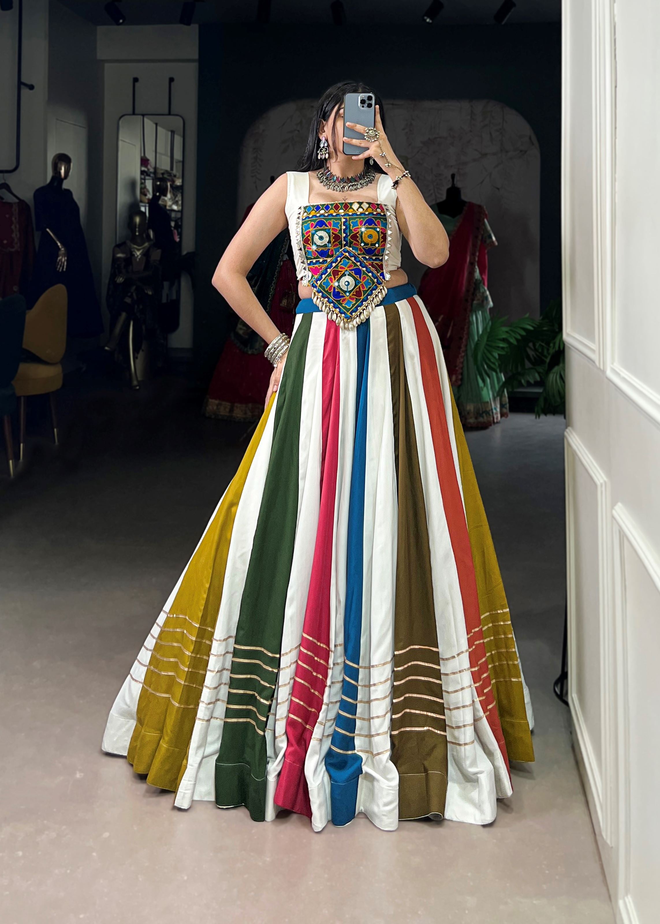 Multi Rayon Lehenga Choli with Festive Gota Patti Lace Work