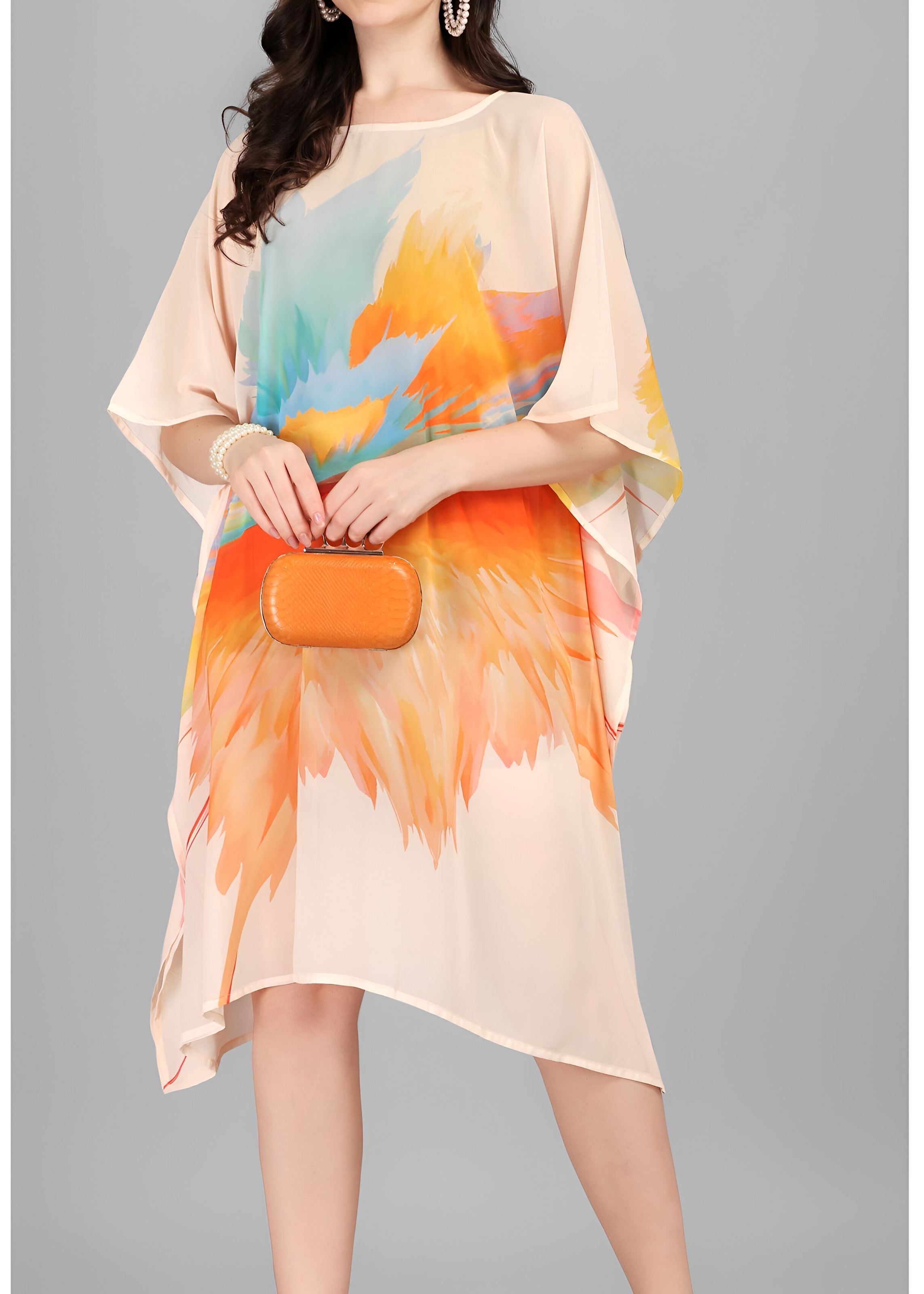 Multi Weightless Georgette Readymade Kaftan With Digital Printed