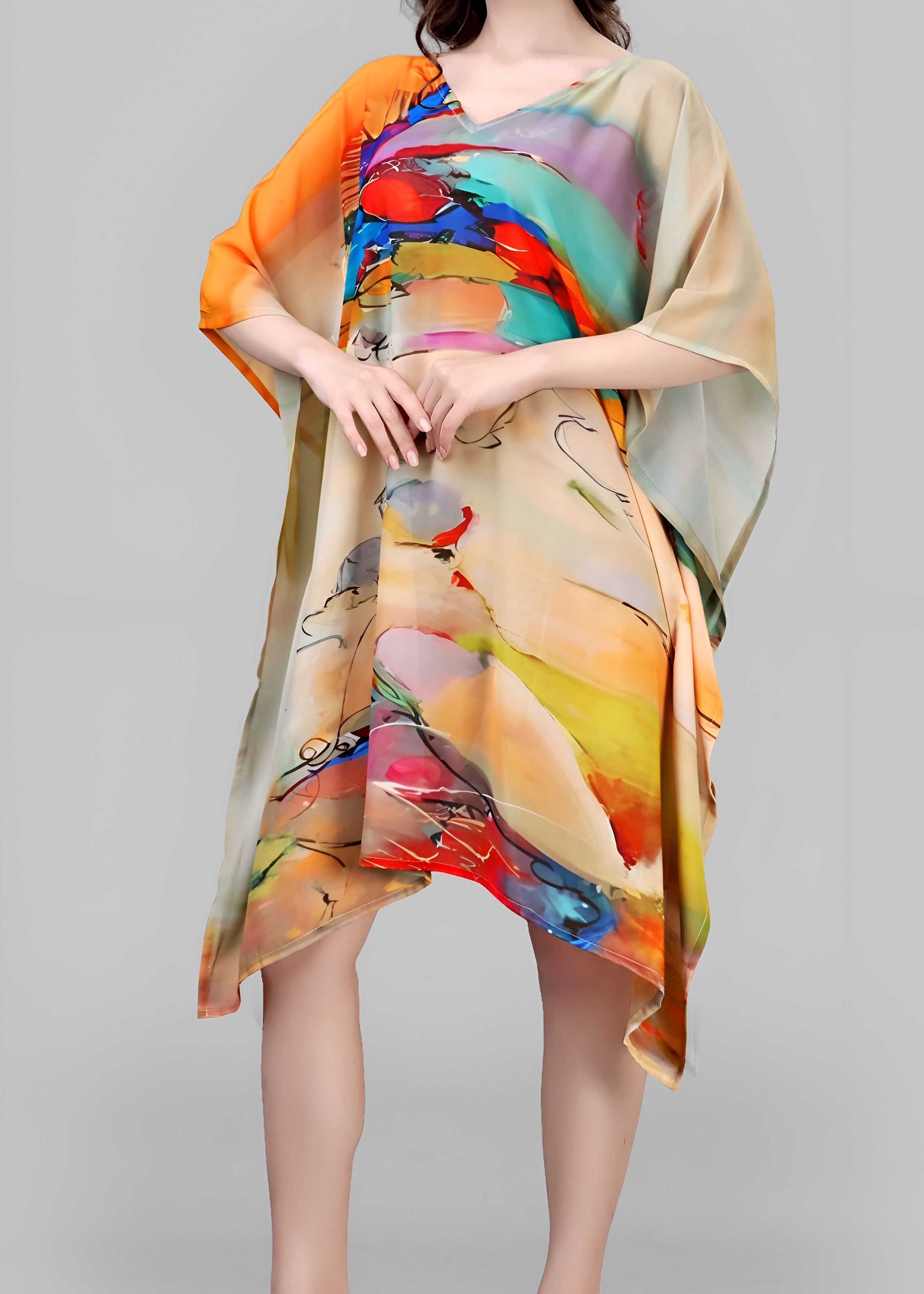 Multi Weightless Georgette Readymade Kaftan With Digital Printed