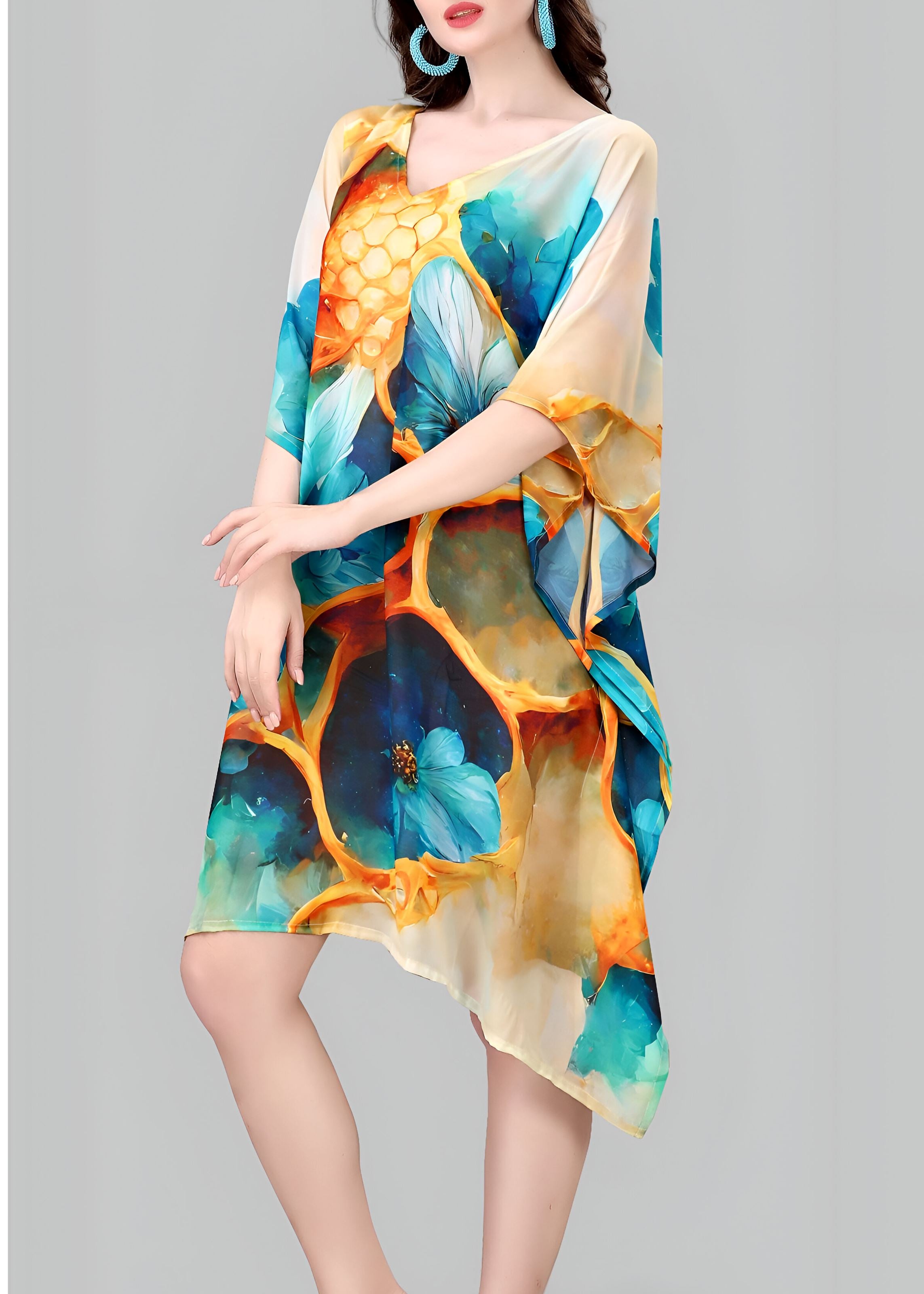 Multi Weightless Georgette Readymade Kaftan With Digital Printed