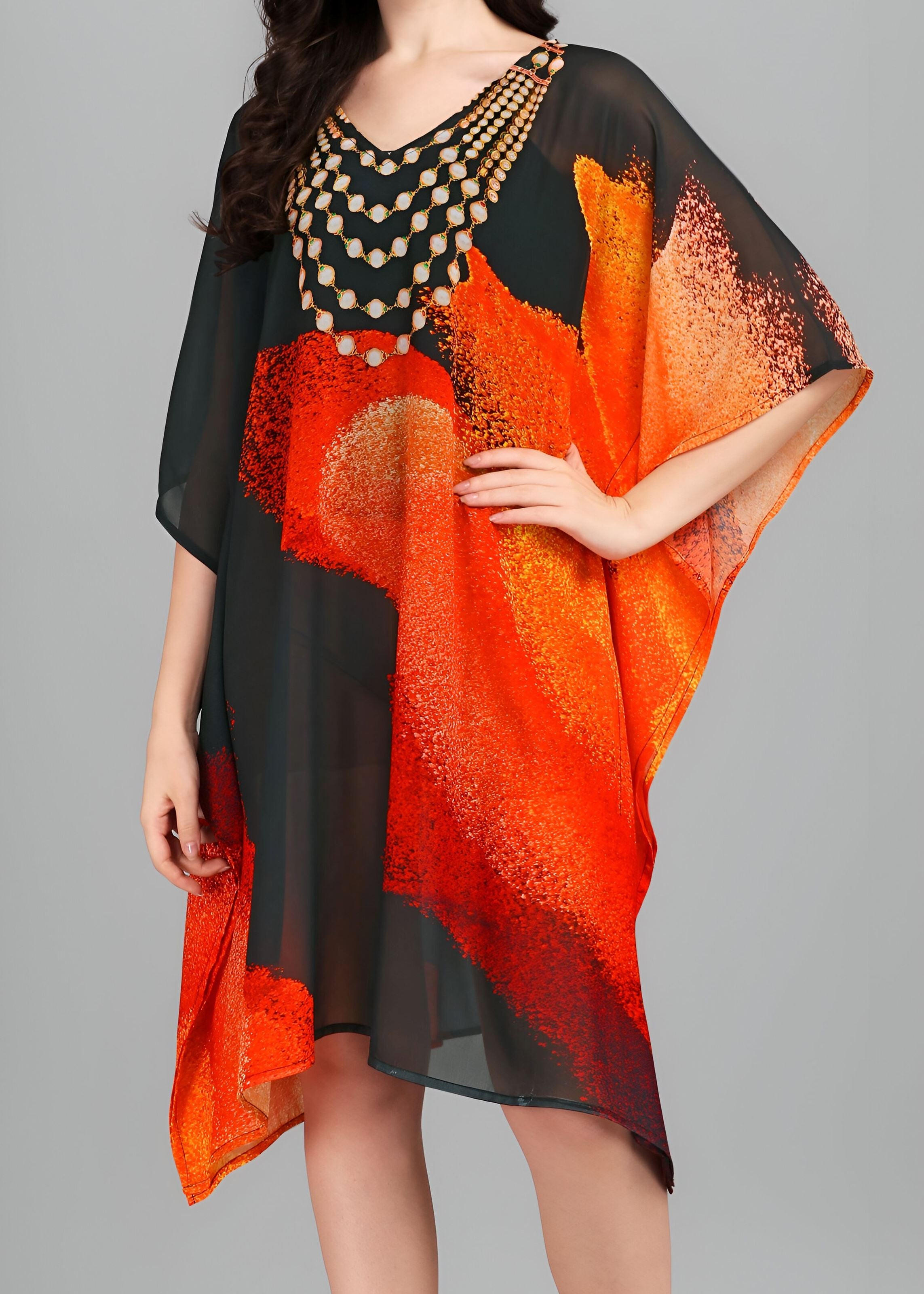 Multi Weightless Georgette Readymade Kaftan With Digital Printed