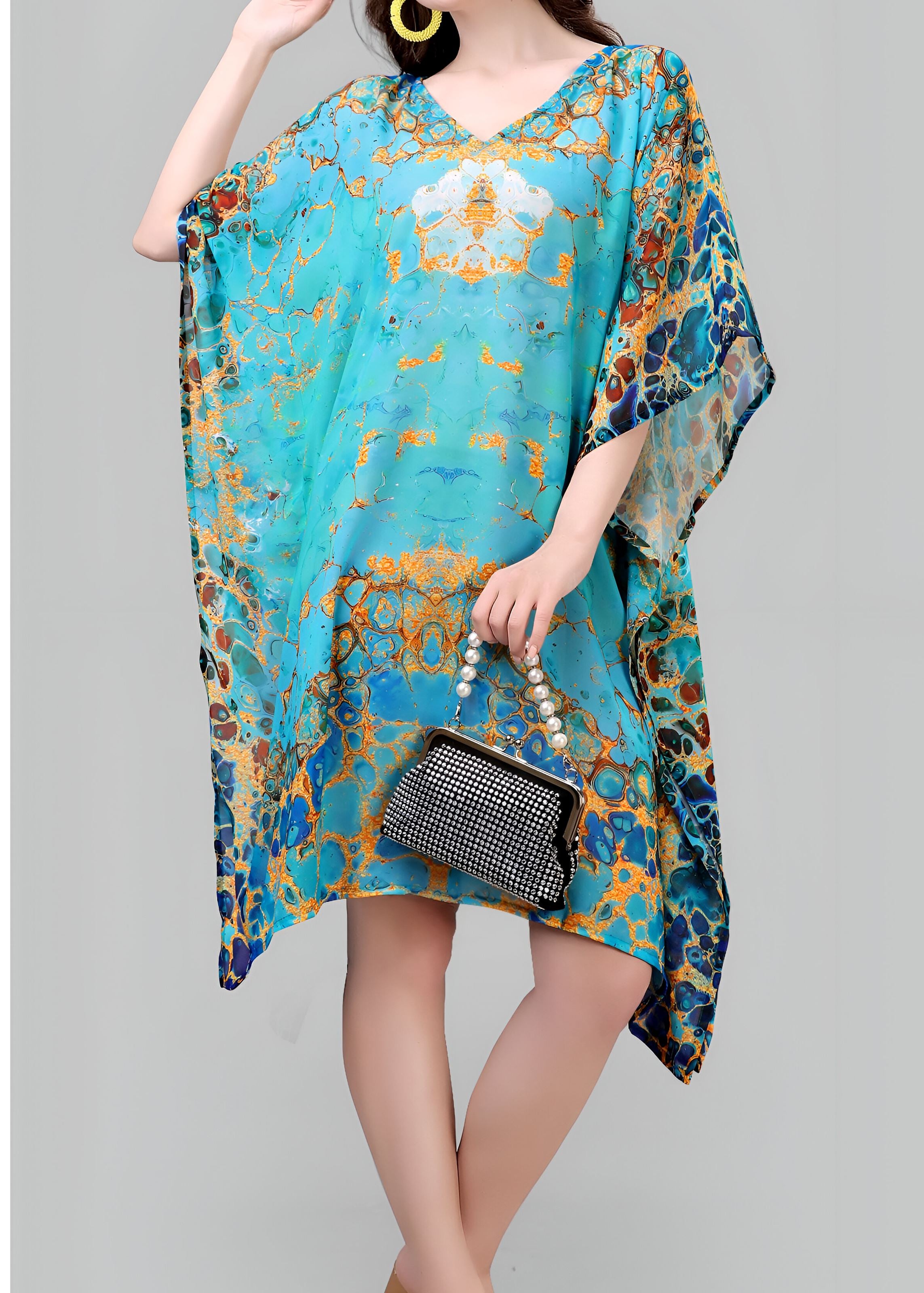 Multi Weightless Georgette Readymade Kaftan With Digital Printed