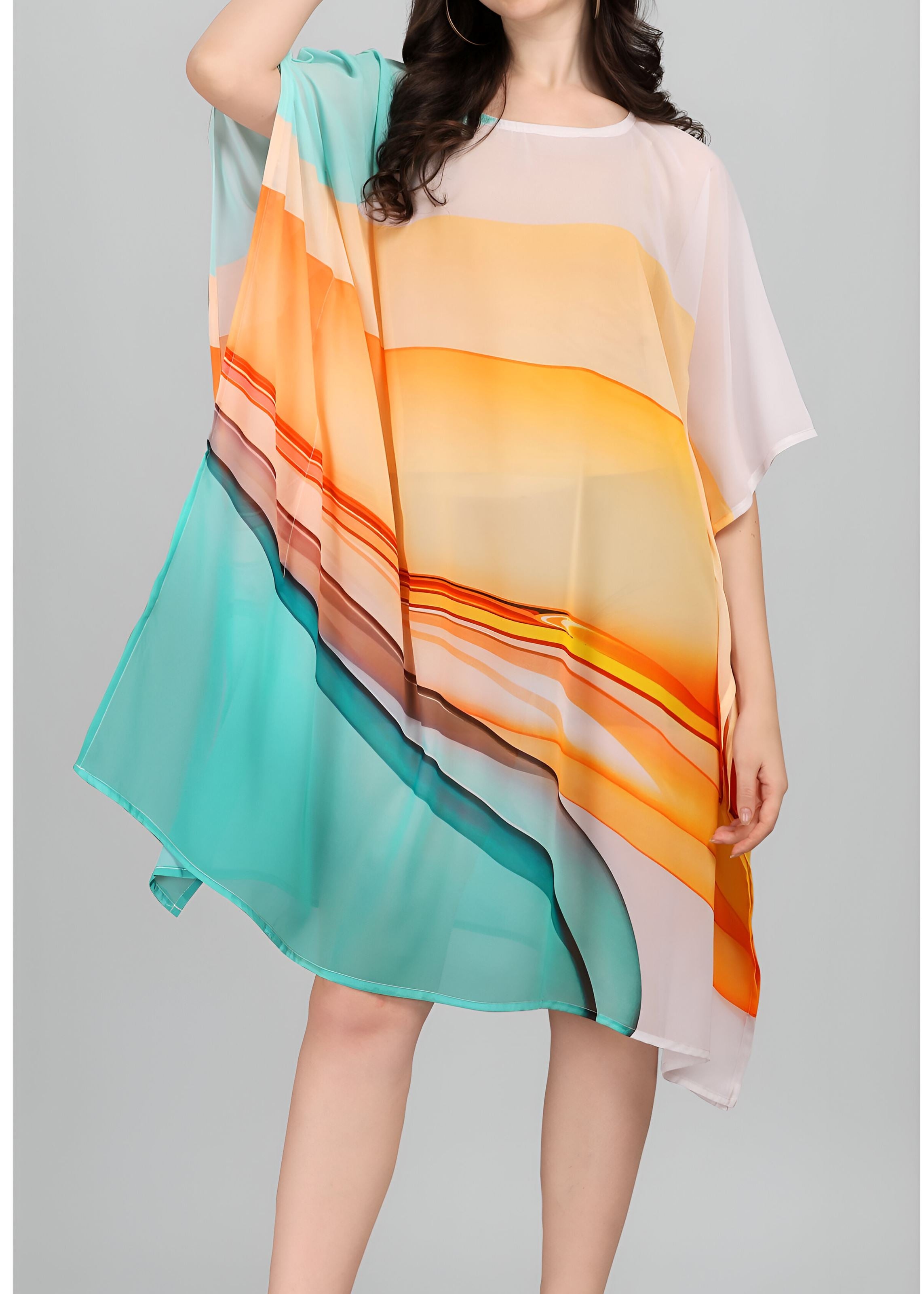 Multi Weightless Georgette Readymade Kaftan With Digital Printed