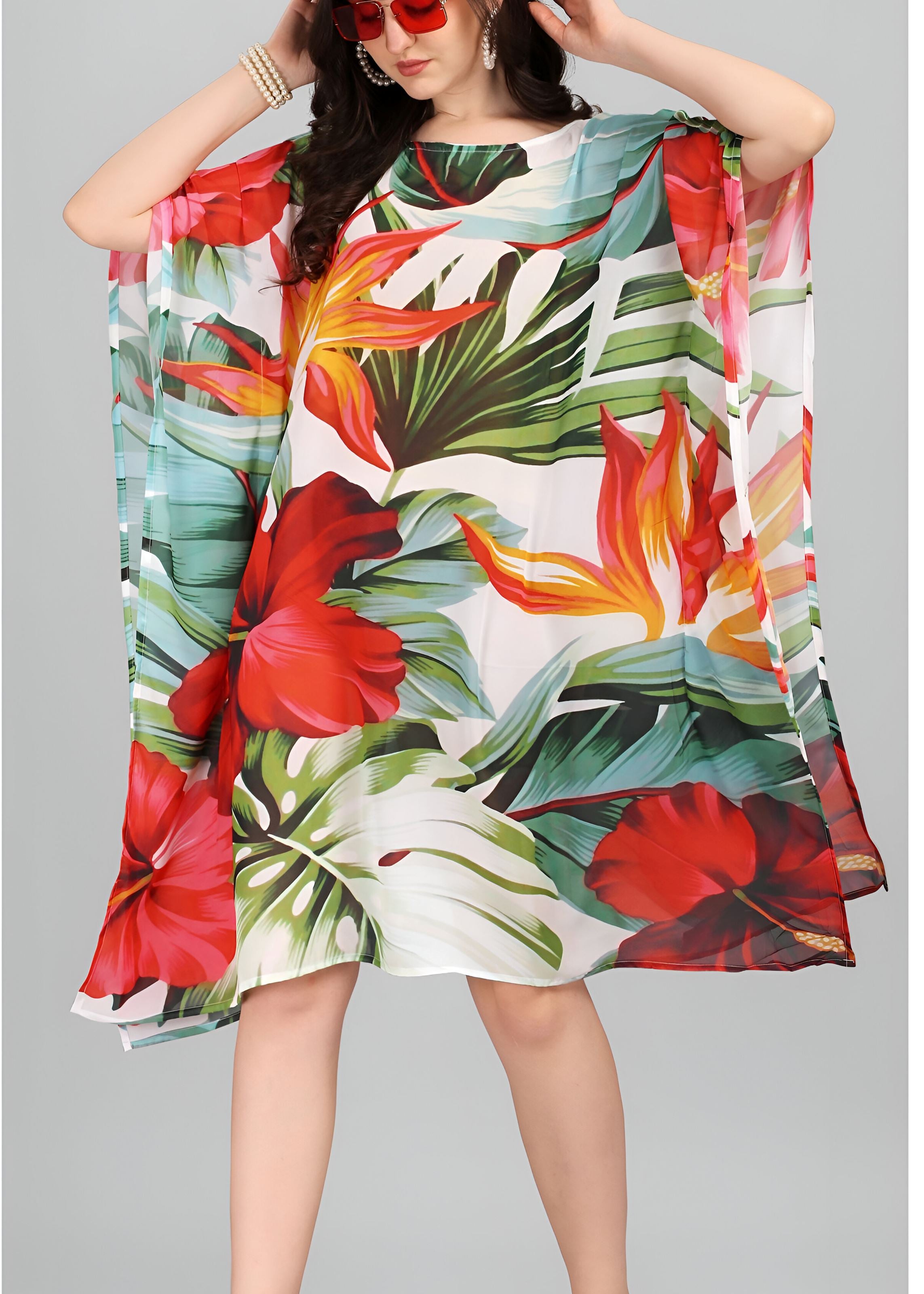 Multi Weightless Georgette Readymade Kaftan With Digital Printed