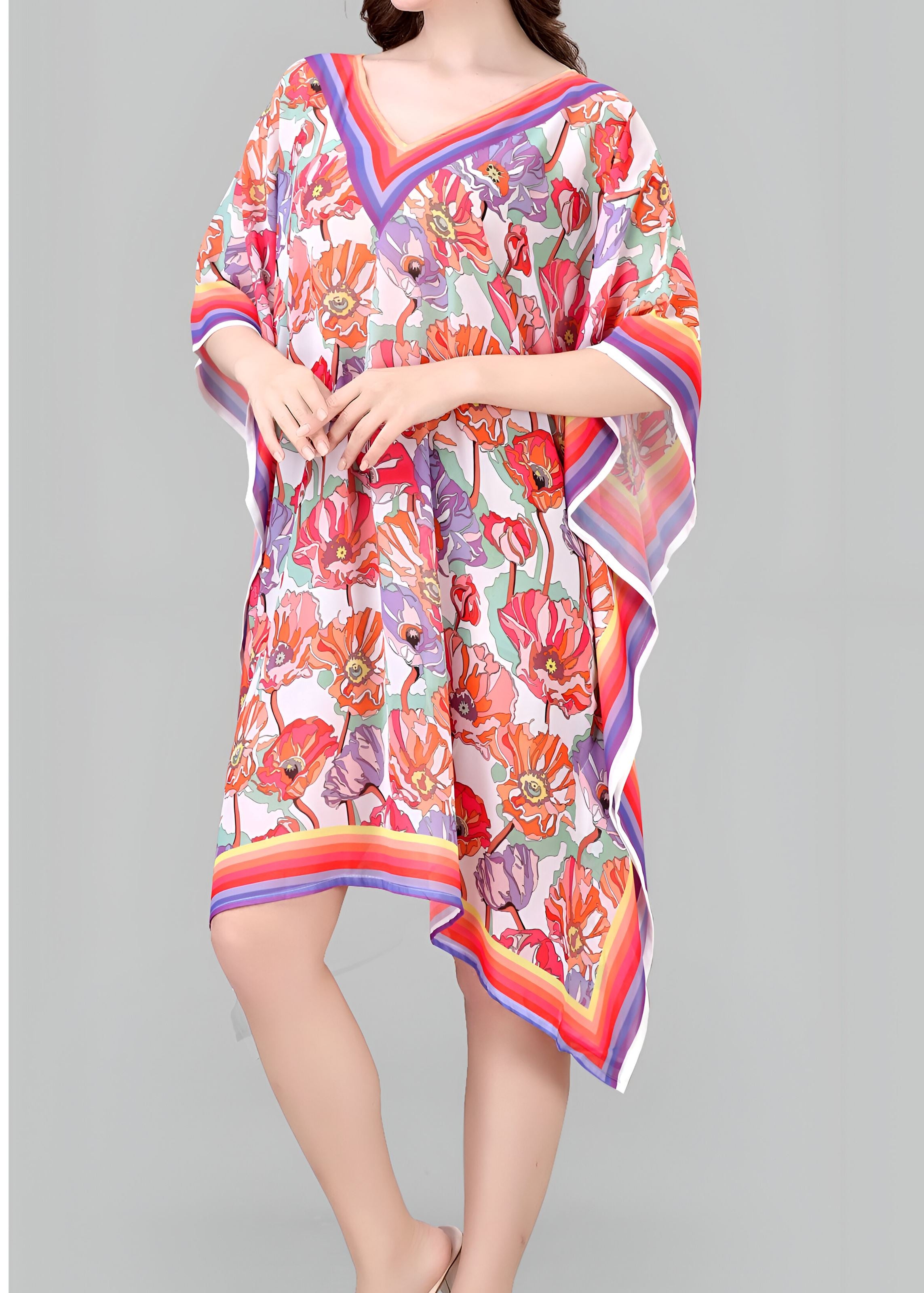 Multi Weightless Georgette Readymade Kaftan With Digital Printed