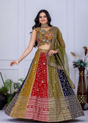Multicolor Lehenga Choli With Embroidery With Multi Thread Sequence Work